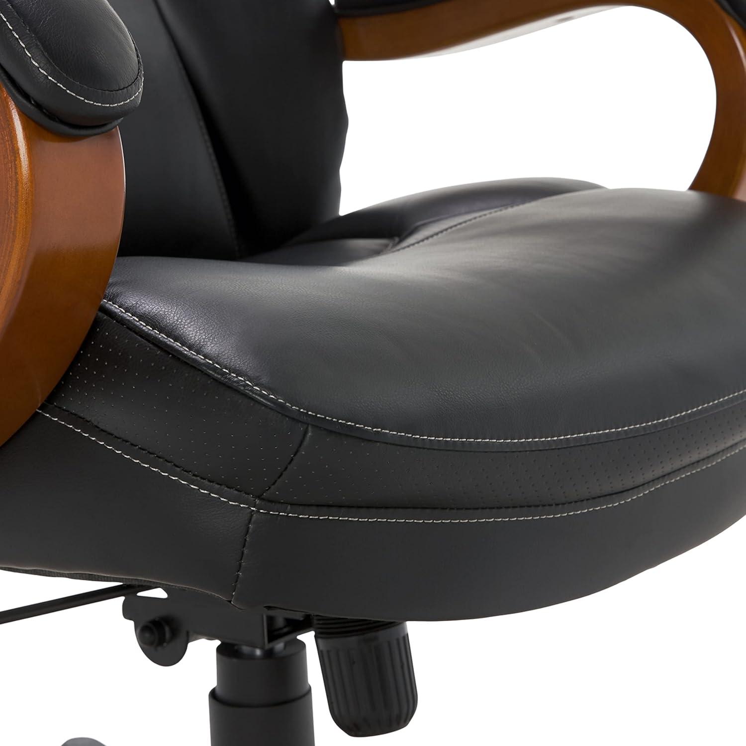 Executive Office Chair in Black Bonded Leather - Serta: High-Density Foam, Fixed Arms, Wood Frame
