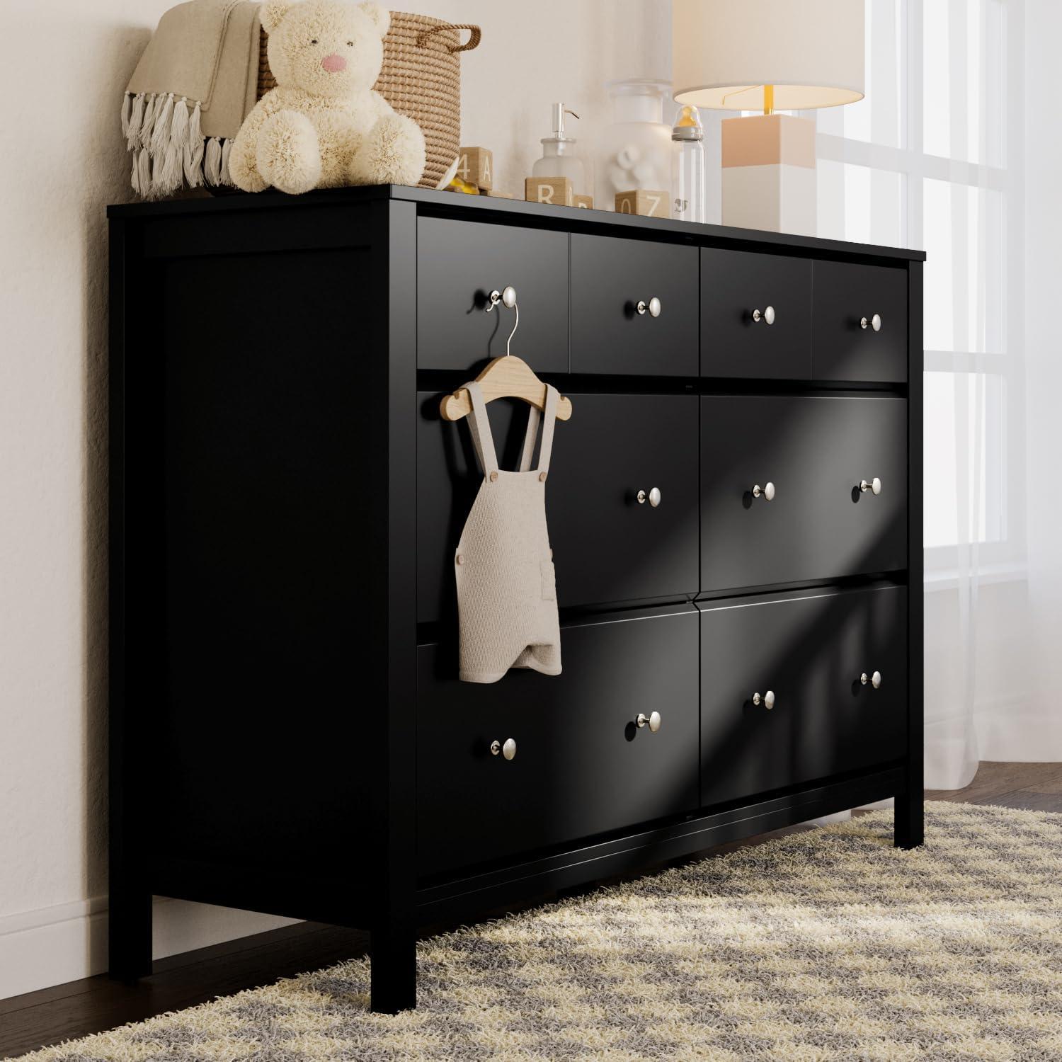 Black Double Nursery Dresser with 6 Drawers