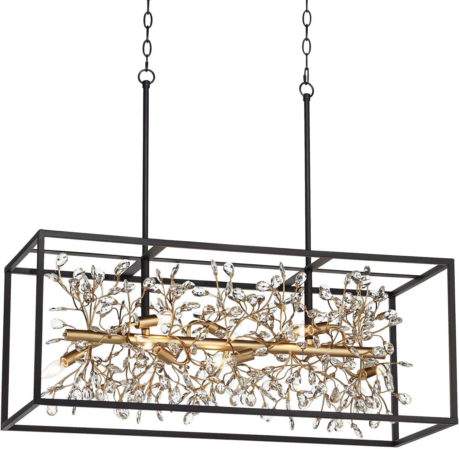 Possini Euro Design Carrine Black Gold Linear Pendant Chandelier 38 1/2" Wide Modern Clear Crystal 8-Light Fixture for Dining Room Kitchen Island Home