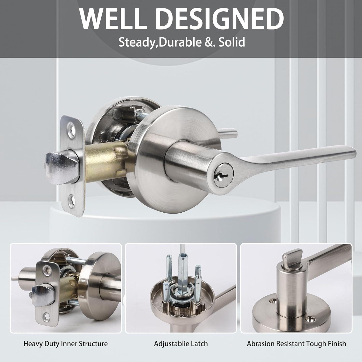 Brushed Nickel Round Stainless Steel Entry Knob and Deadbolt Set