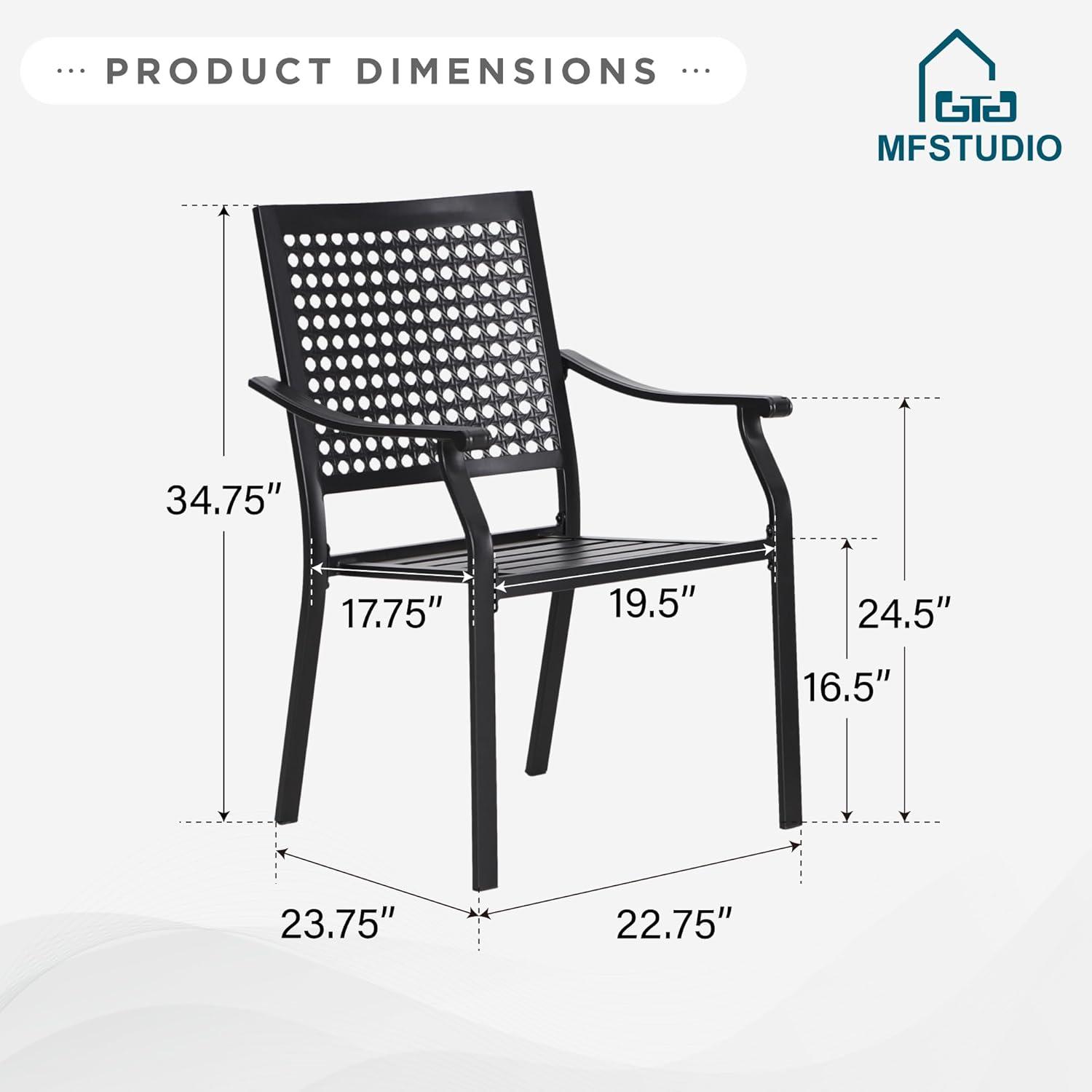 MAISON ARTS  Set of 2 Patio Dining Stackable Chair Black E-coating Metal with Upgraded Back Pattern