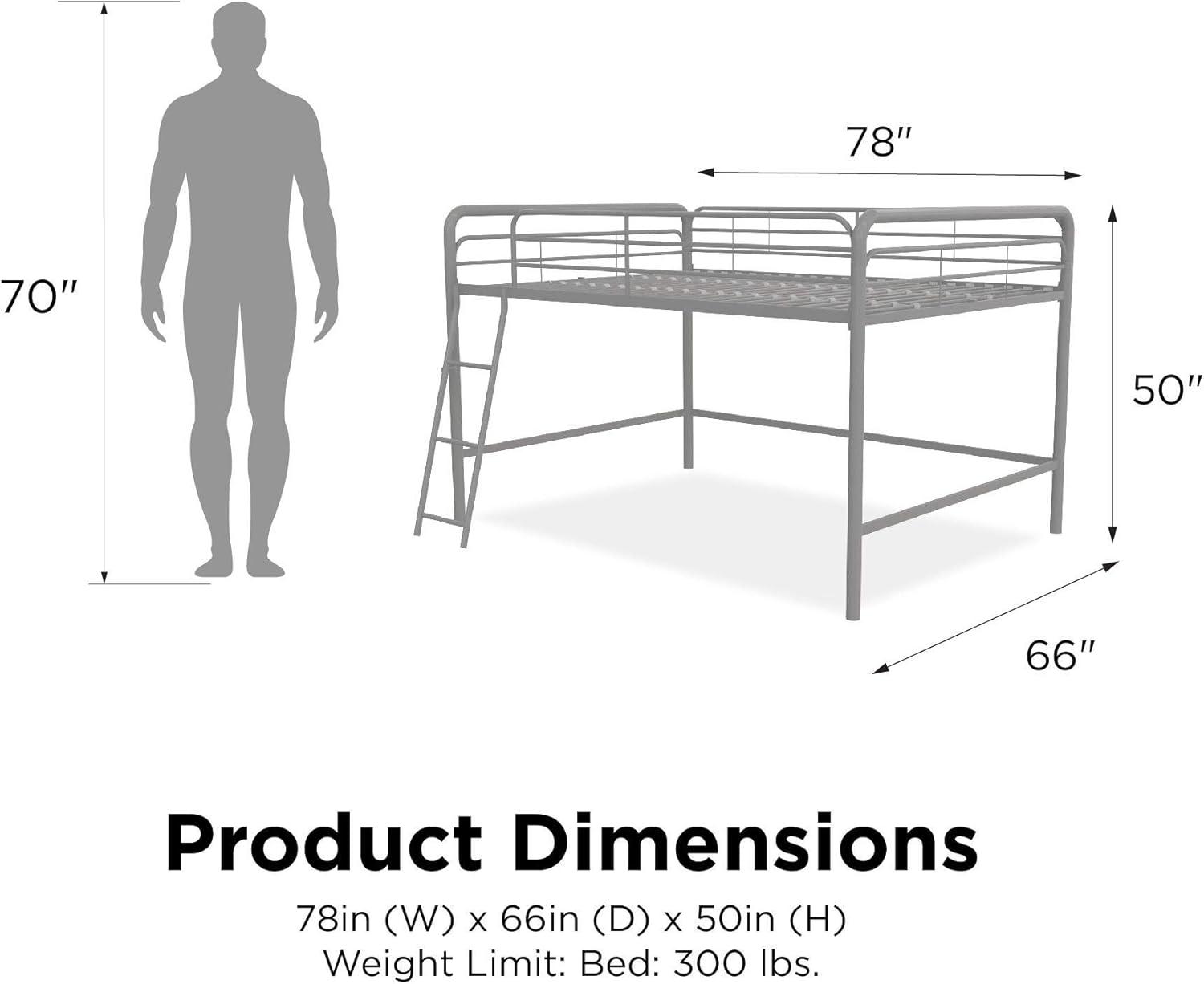 DHP Jett Junior Full Metal Loft Bed, Silver