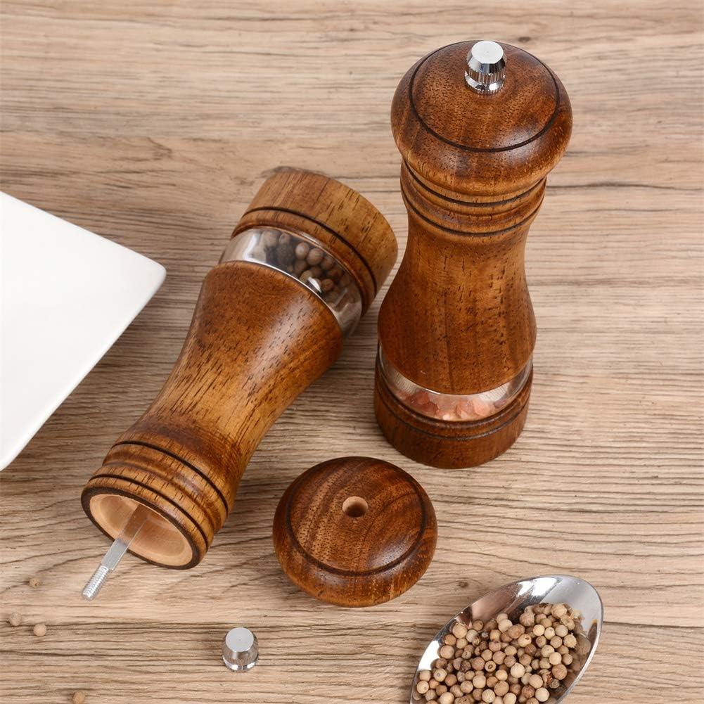 Haomacro Wood Salt and Pepper Grinder Set, Manual Mills with Acrylic Window, Adjustable Ceramic Grinding - 6.5inch, 2 Pack 6.5inch brown