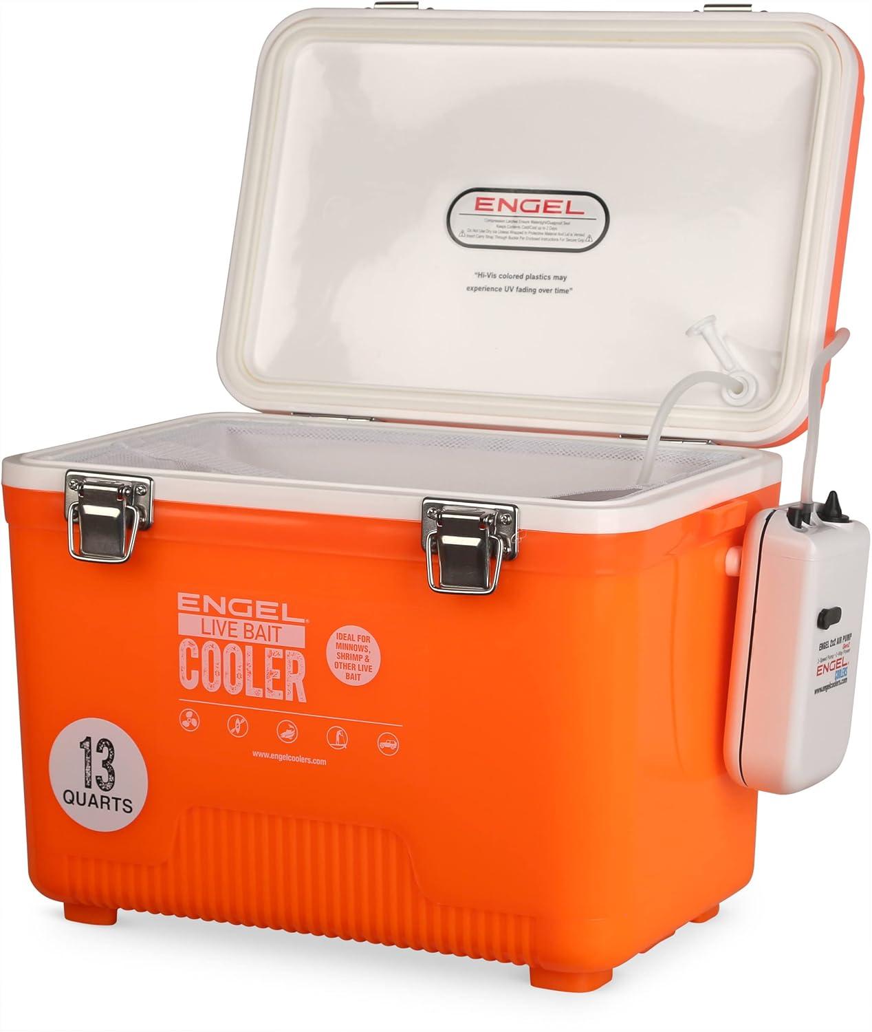 ENGEL 13 Qt Live Bait Cooler with 2-Speed Portable Aerator Pump - White