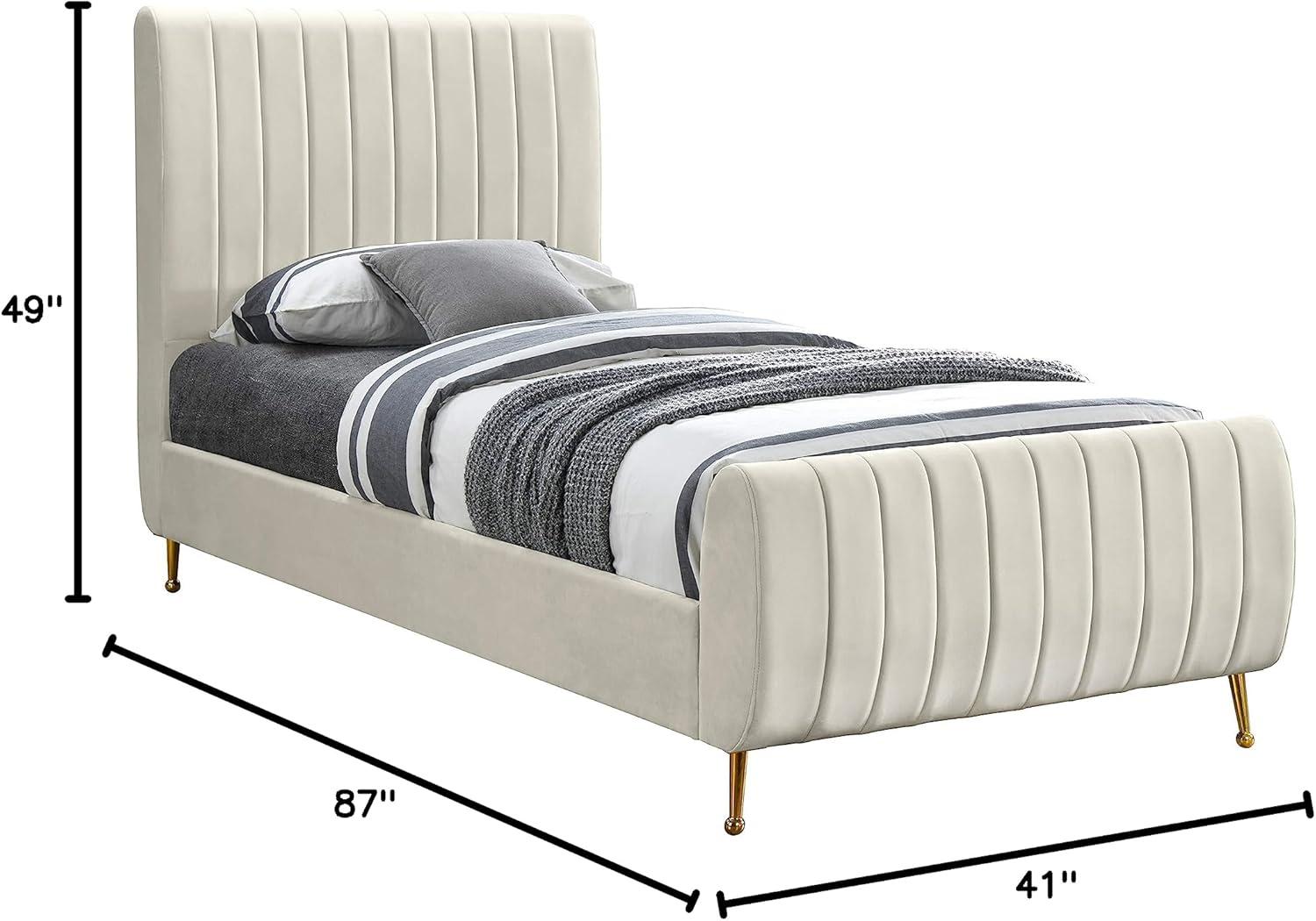 Meridian Furniture Zara Contemporary Cream Velvet Queen Bed
