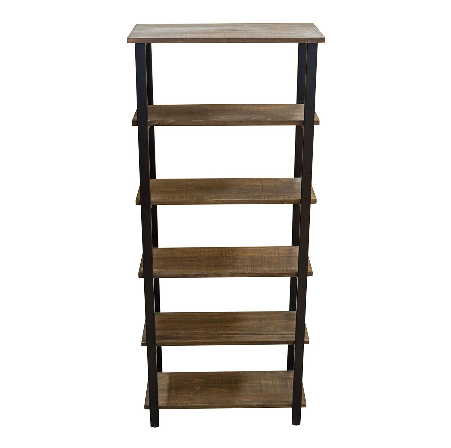 Alaterre Furniture Pomona 70 in. Tall 5-Shelf Solid Pine Wood & Metal Bookcase, Bookshelf for Home Office, Living Room or Bedroom, Natural
