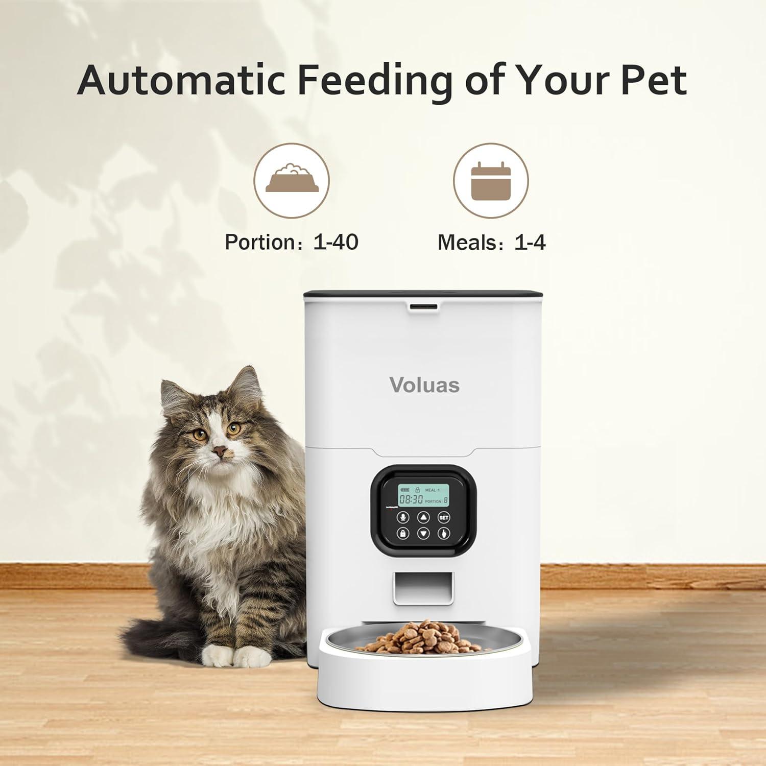 White and Black Automatic Pet Feeder with WiFi and Voice Recorder