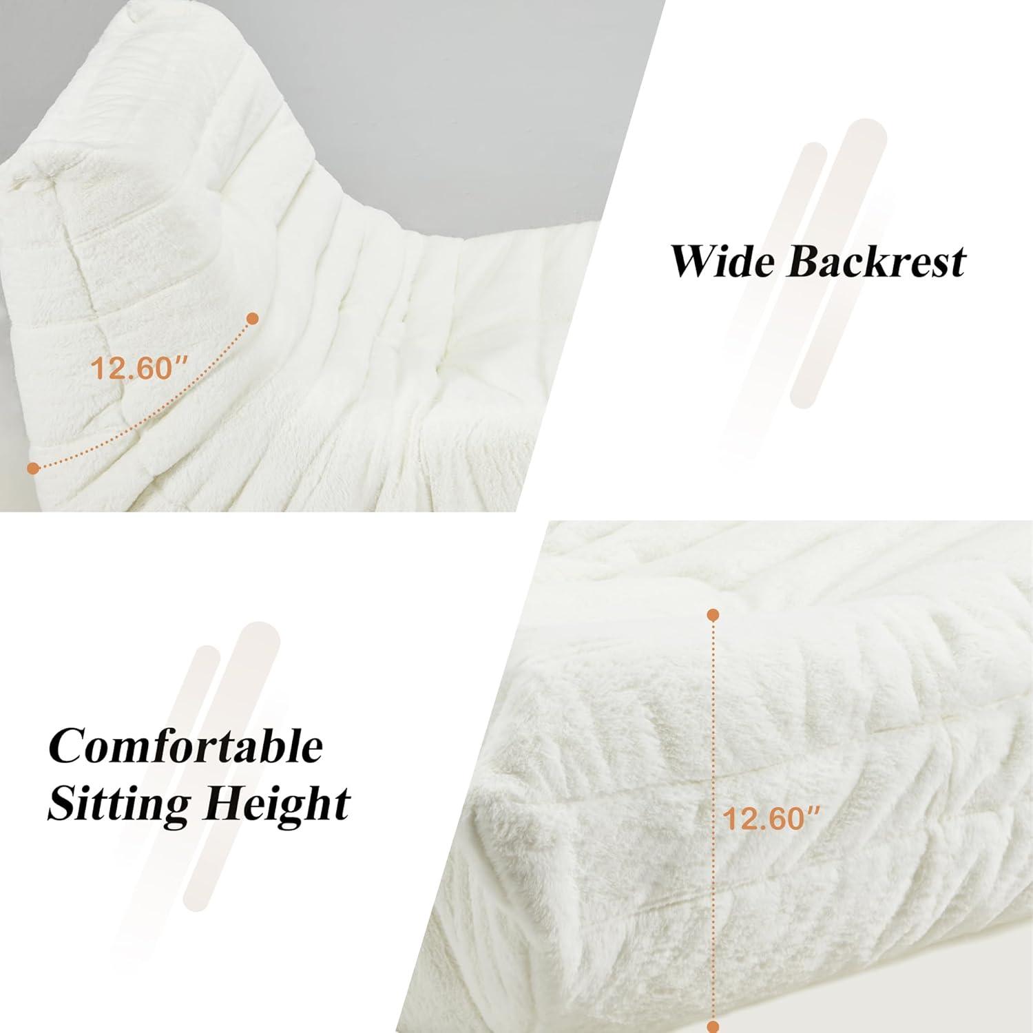 Bean Bag Chair Big Sofa Beanbag Chair for Adults Fireside Chair Bean Bag Lounger with Memory Foam Filled for Home,Apartment or Gaming Venue (White Plush)