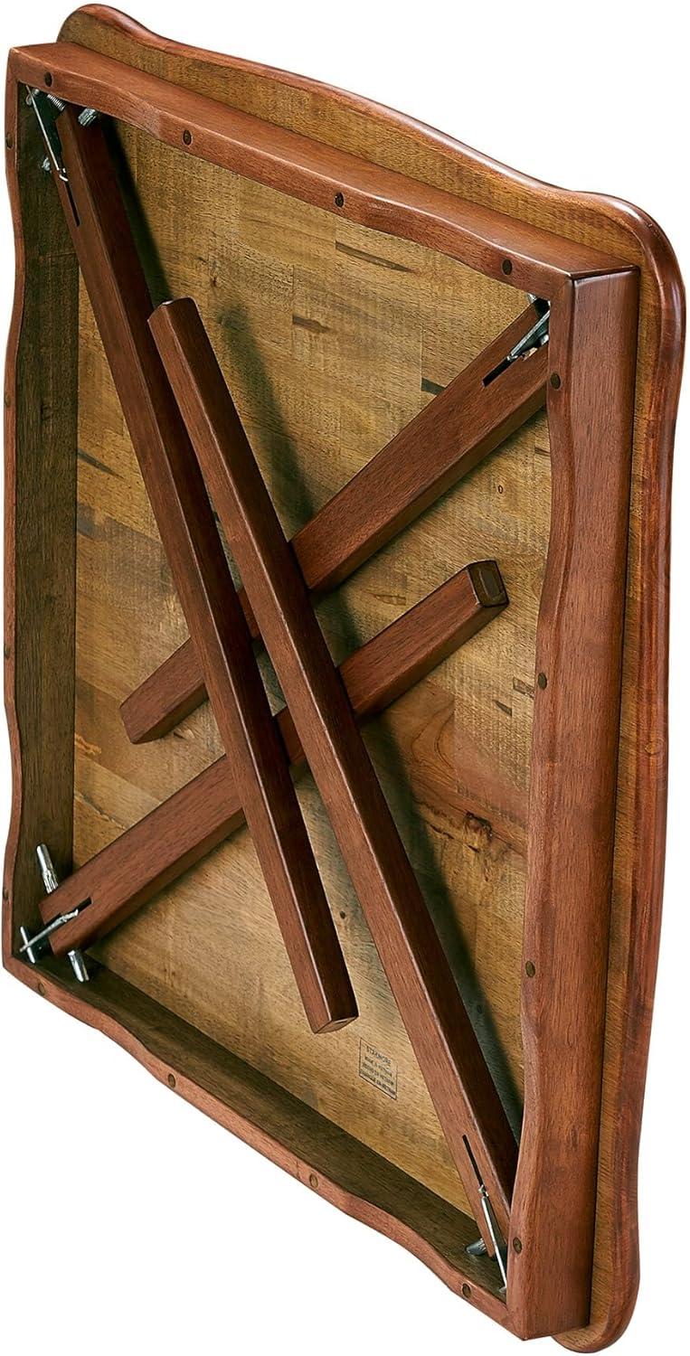 MECO Stakmore Stylish Durable Versatile Square Solid Wood Scalloped Edge Compact Folding Traditional Card Table for Home Use, Cherry
