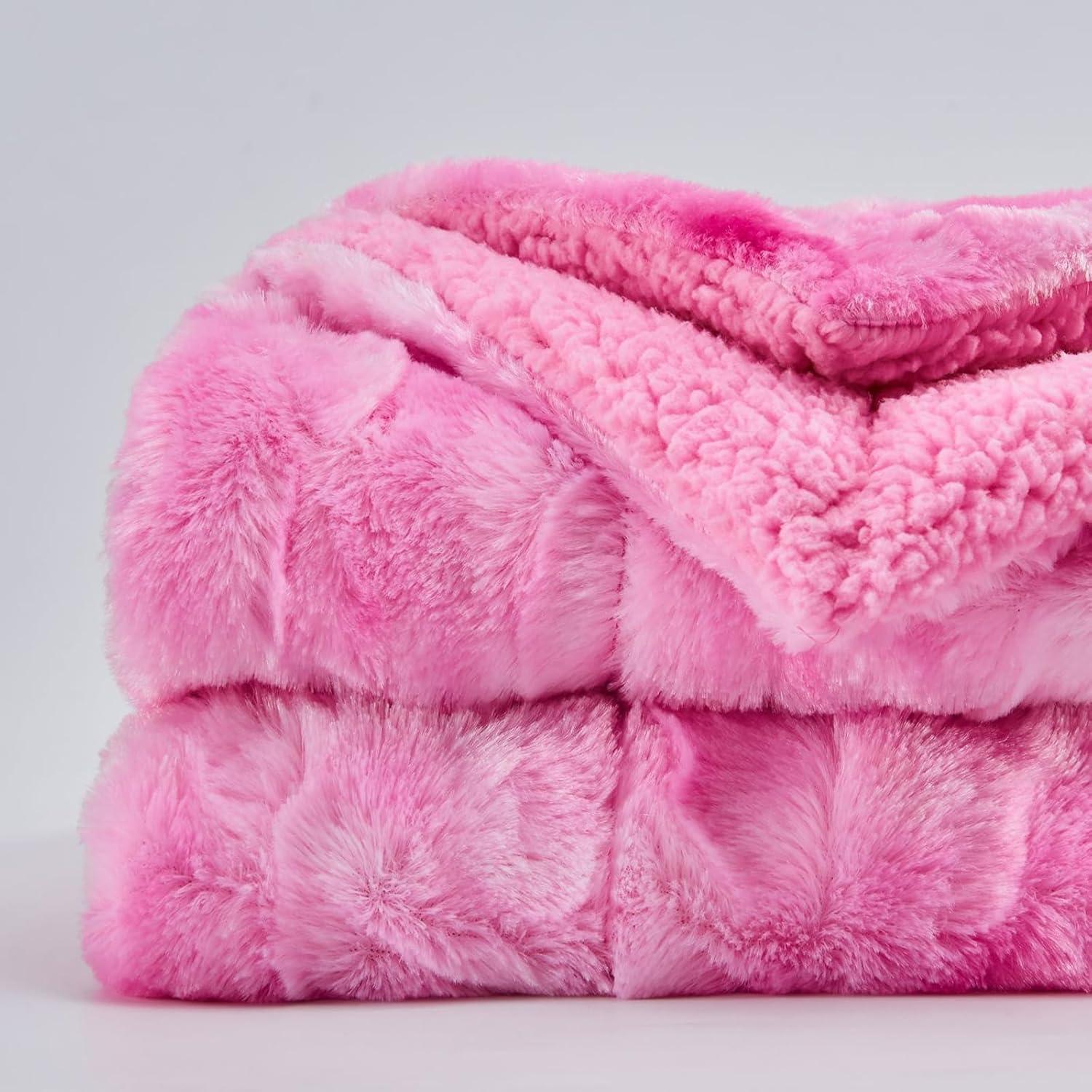 PAVILIA Fluffy Faux Fur Reversible Throw Blanket for Bed, Sofa, and Couch