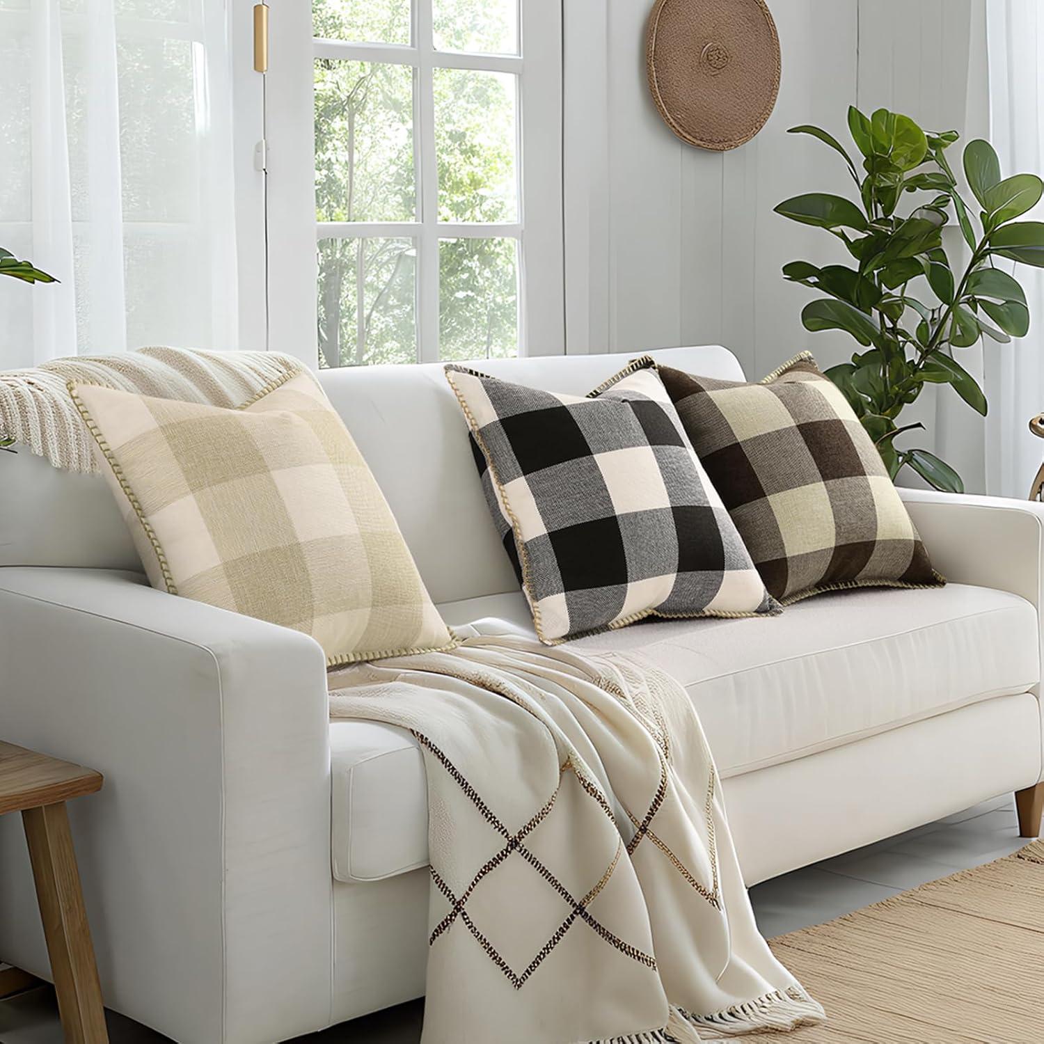 CARRIE HOME Buffalo Plaid Pillow Covers 18x18 Set of 2 Black and White Outdoor Throw Pillows Black Buffalo Check Pillow Covers Farmhouse Decor for Couch Sofa and Bed