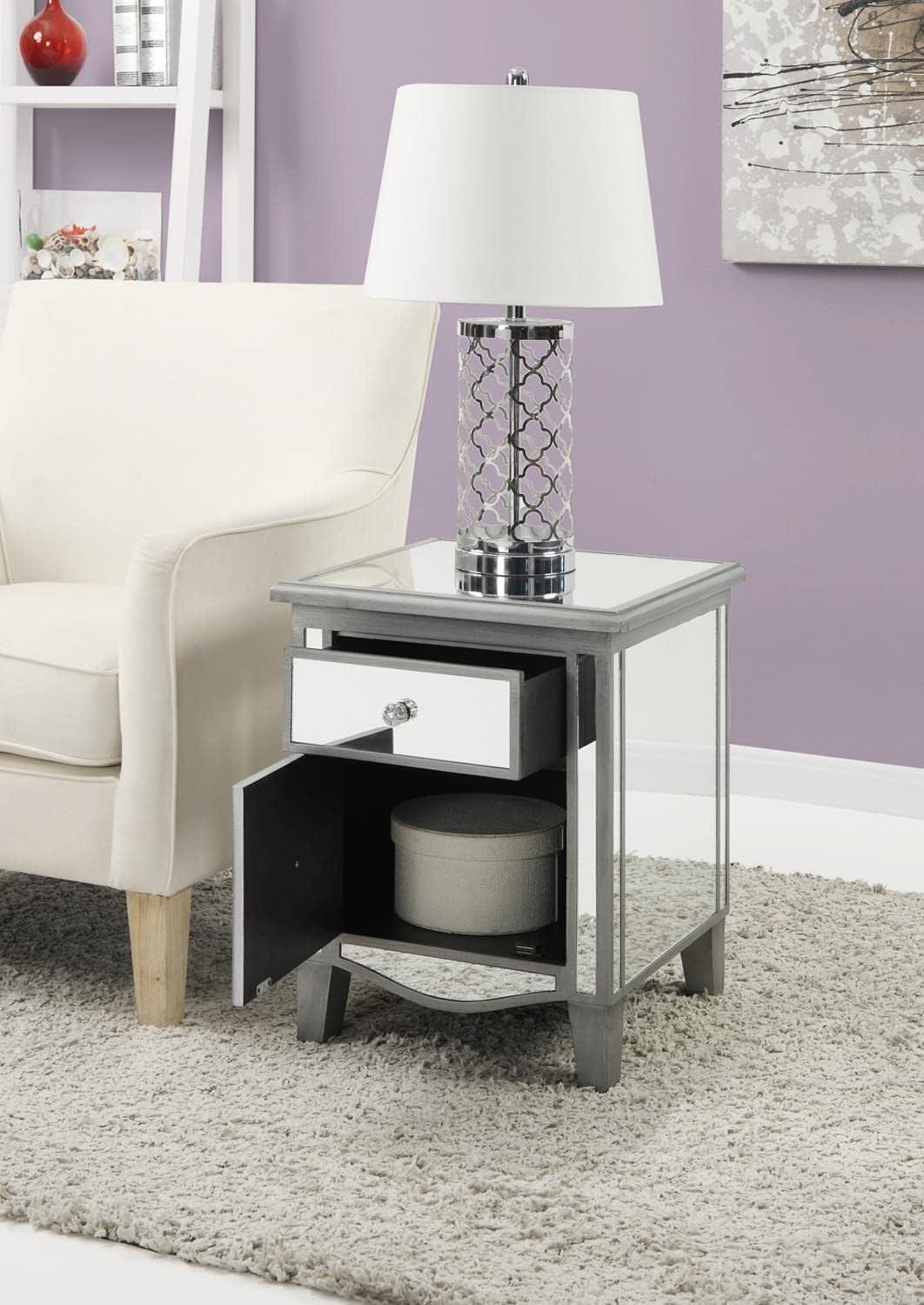 Elegant Silver Mirrored Rectangular End Table with Storage