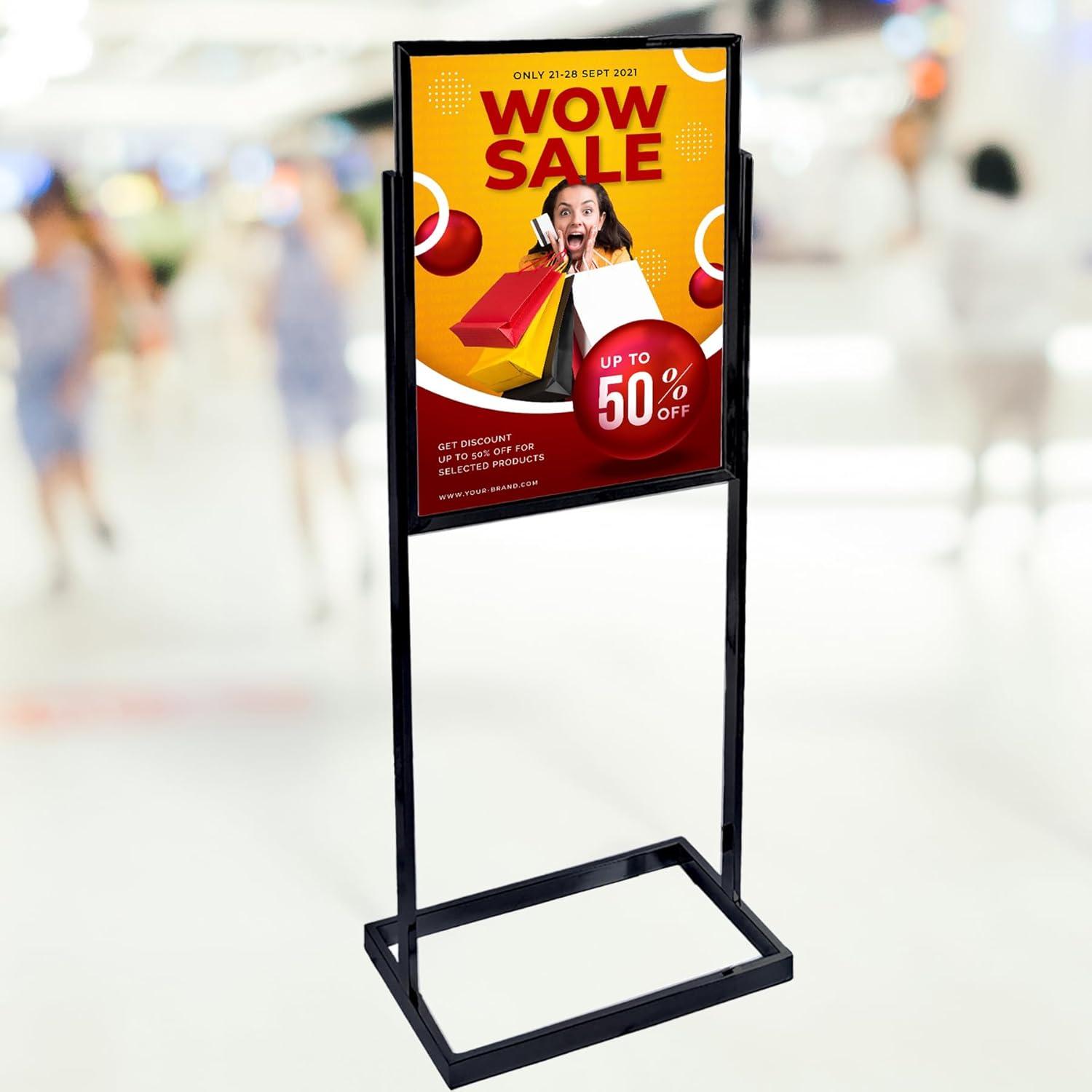 Azar Displays Black Poster Floor Stand 22"W x 28"H on Wide Base