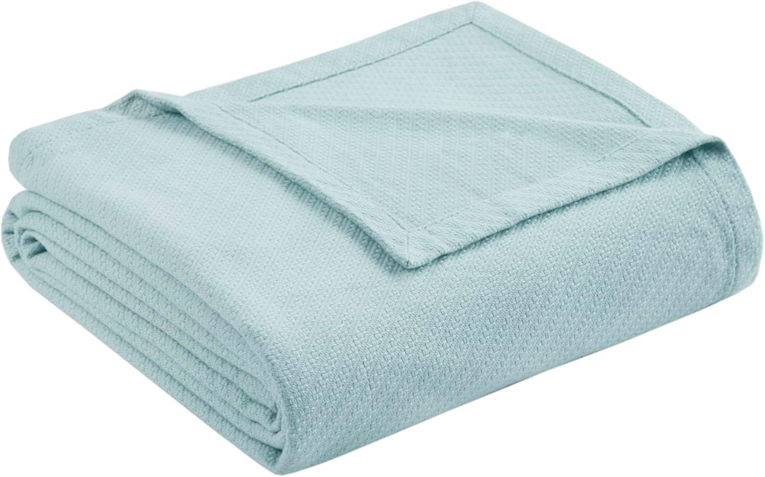Madison Park Bed Blanket Liquid Cotton Full/Queen Light Blue: Machine Washable, No Fill, OEKO-TEX Certified