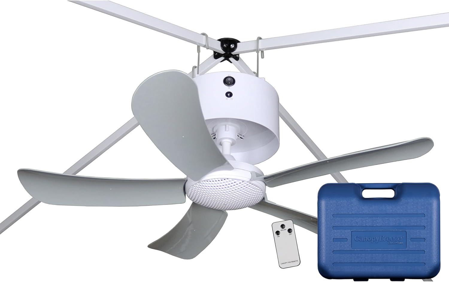 Canopy Breeze Rechargable Canopy Fan with Remote Control: Portable, Indoor/Outdoor, 31" Blade, 2 Speeds, White