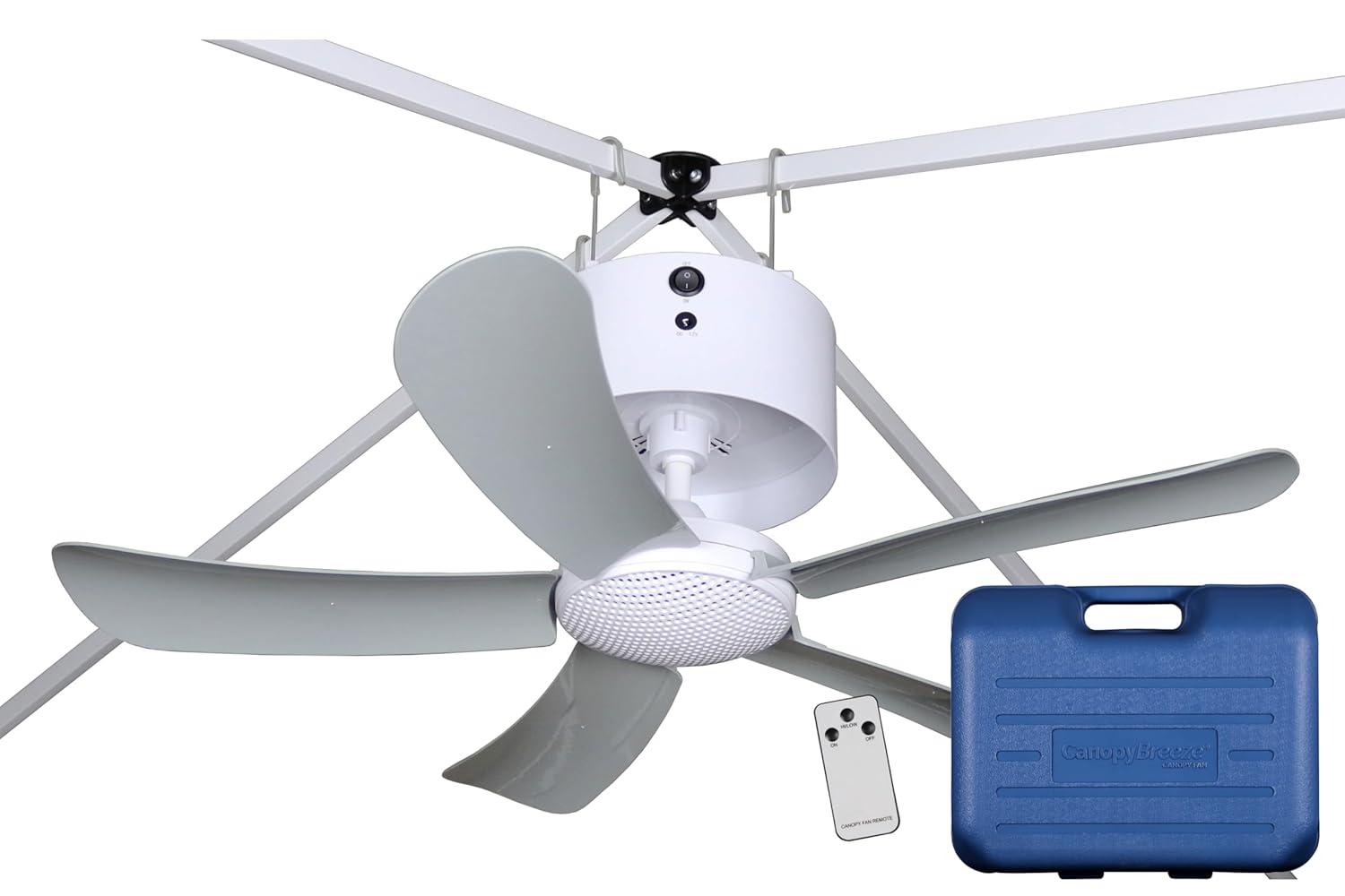 Canopy Breeze Rechargable Canopy Fan with Remote Control: Portable, Indoor/Outdoor, 31" Blade, 2 Speeds, White