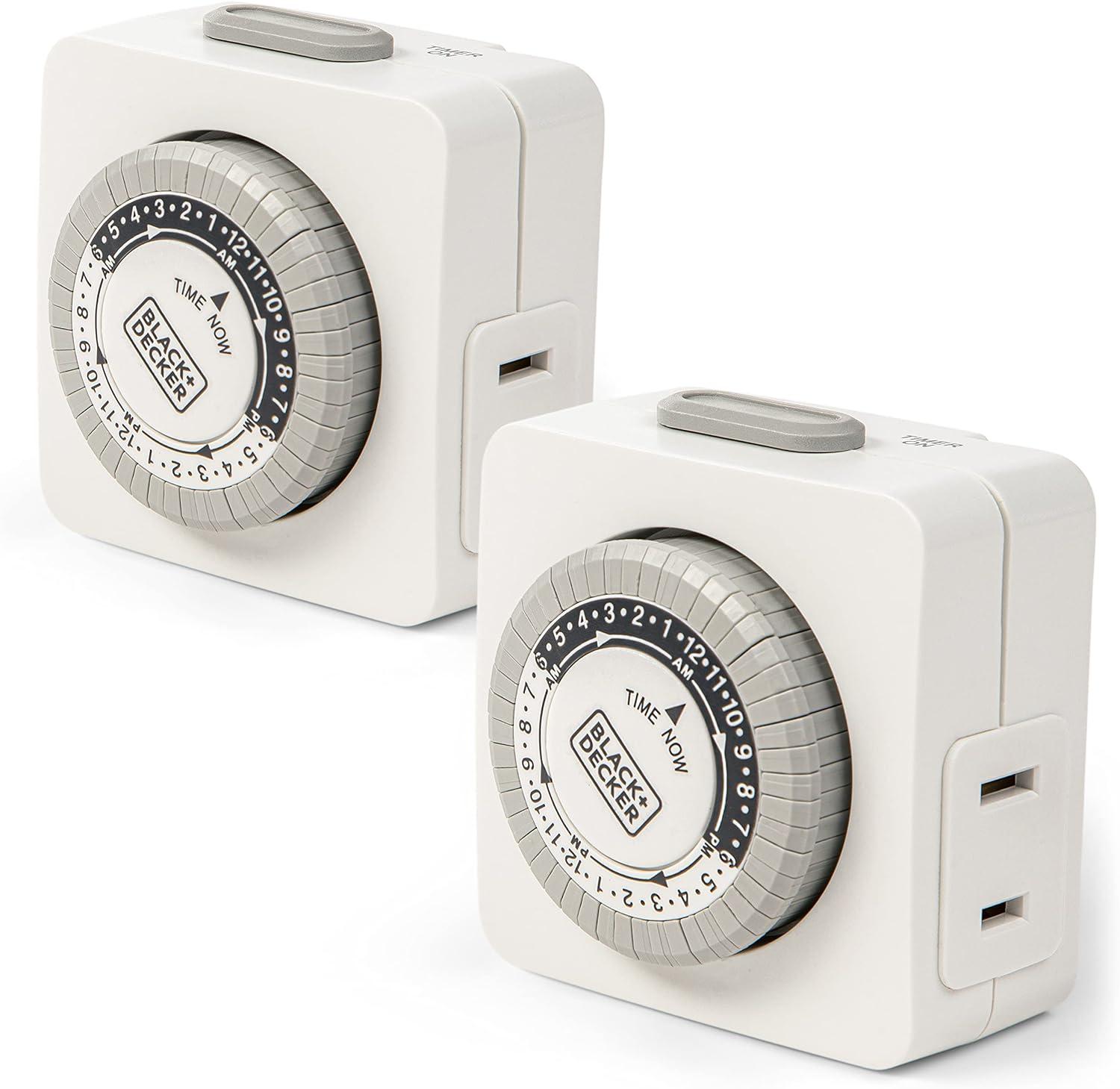 White and Gray Analog Indoor Programmable Timer, 2-Pack