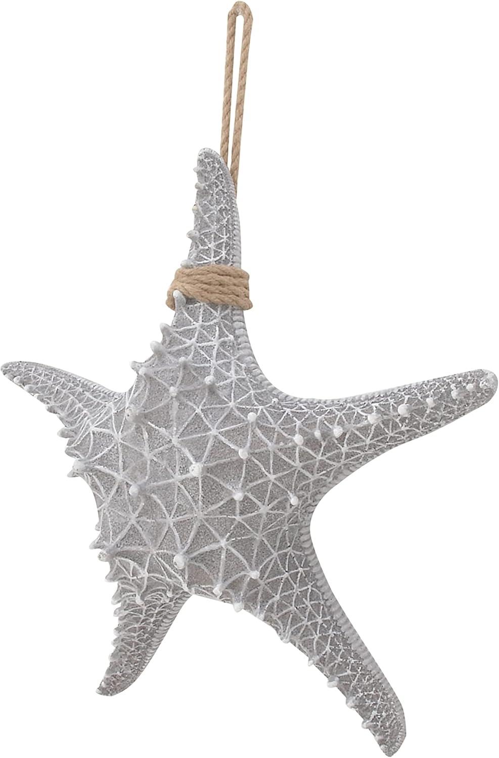 DecMode Gray Polystone Starfish Wall Decor with Hanging Rope