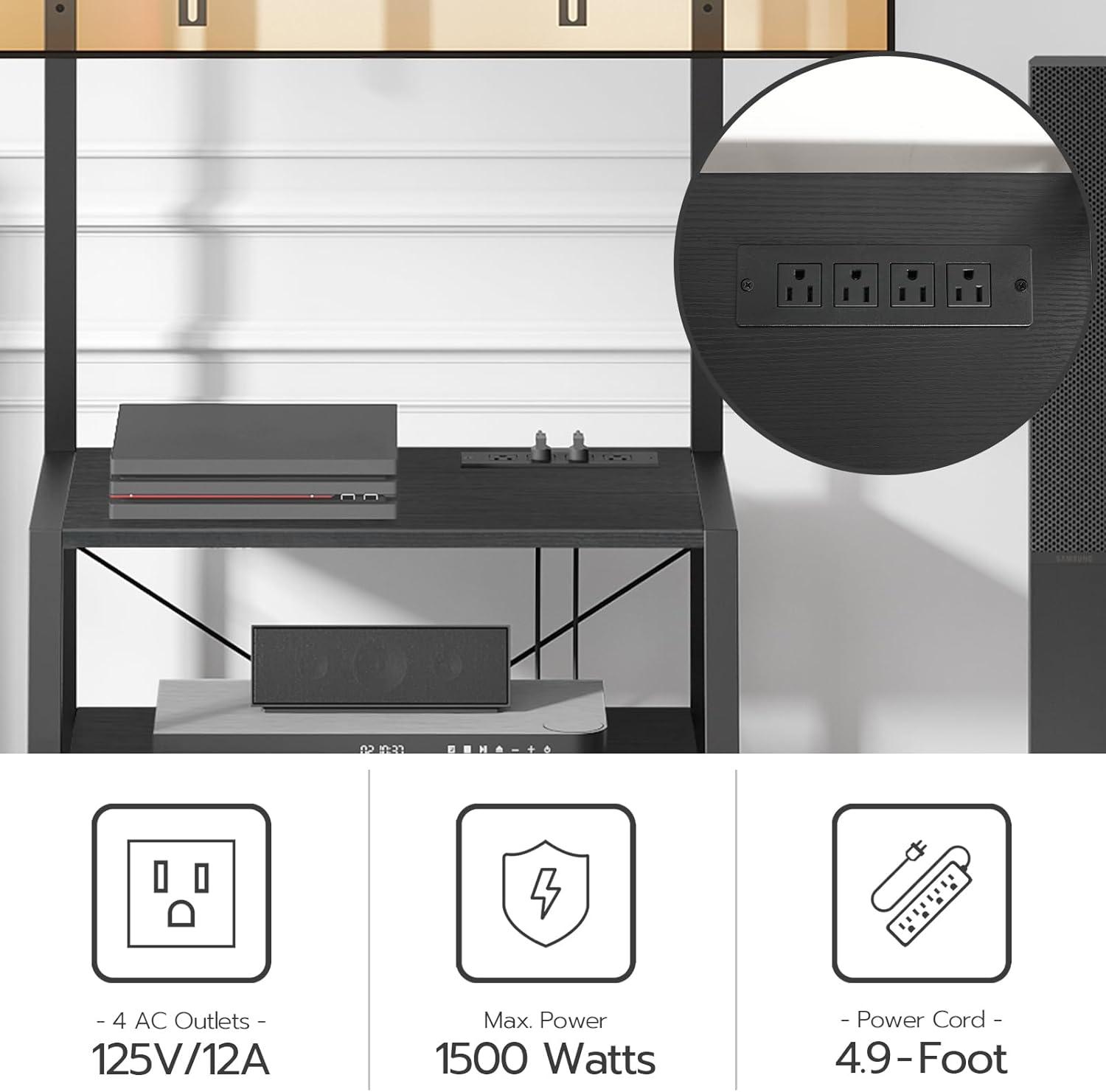 HOOBRO Rolling TV Stand with Mount and Power Outlet Up to 55 inch TVs, Corner Entertainment Center, Small TV Stand with 3-Tier Storage Shelves for Living Room, Bedroom, Black BB66UDS01