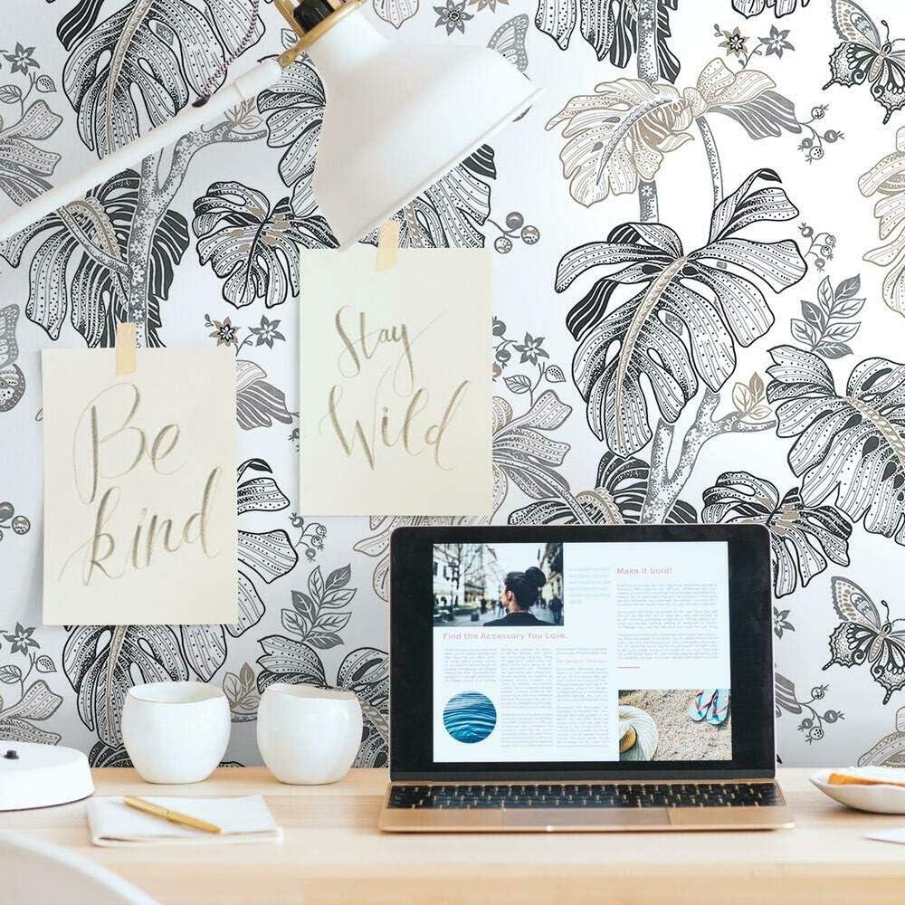 Grey and Beige Boho Palm Peel and Stick Wallpaper Roll