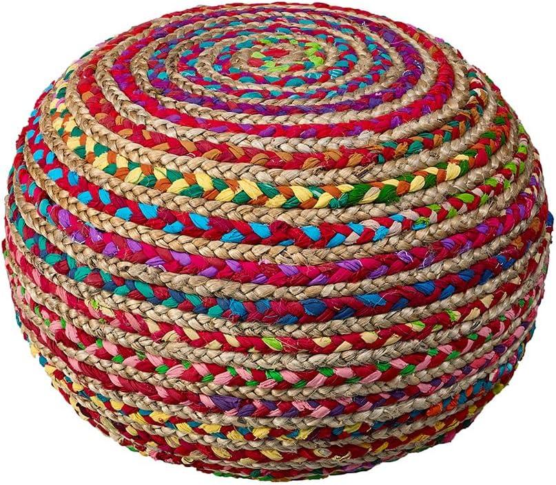 LR Home Savanna Round Rainbow Striped Indoor Pouf Ottoman, 20" H x 14" W