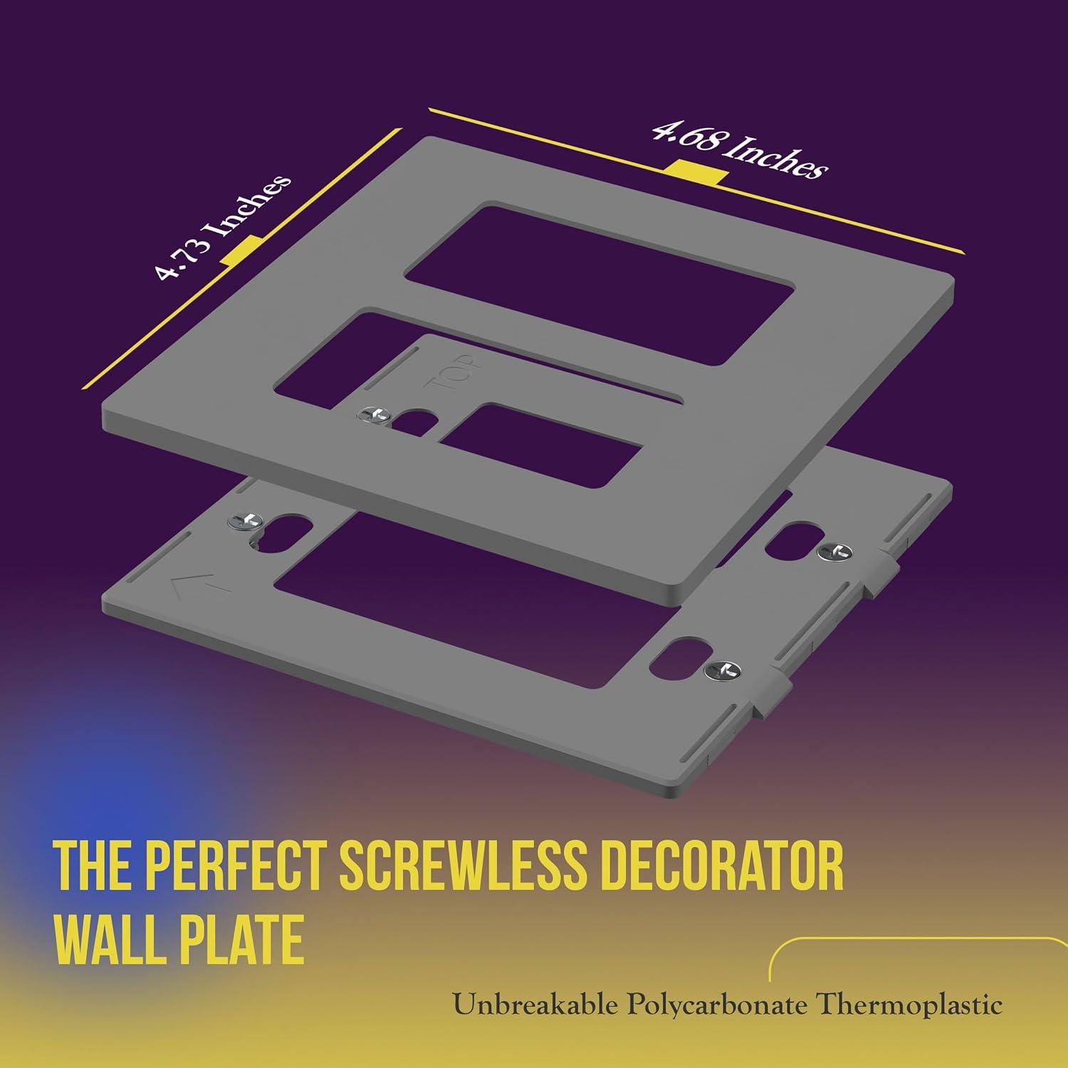 ENERLITES Screwless Decorator Wall Plates Child Safe Outlet Covers, Size 2-Gang 4.68" H x 4.73" L, Unbreakable Polycarbonate Thermoplastic, SI8832-GY, Glossy, Gray