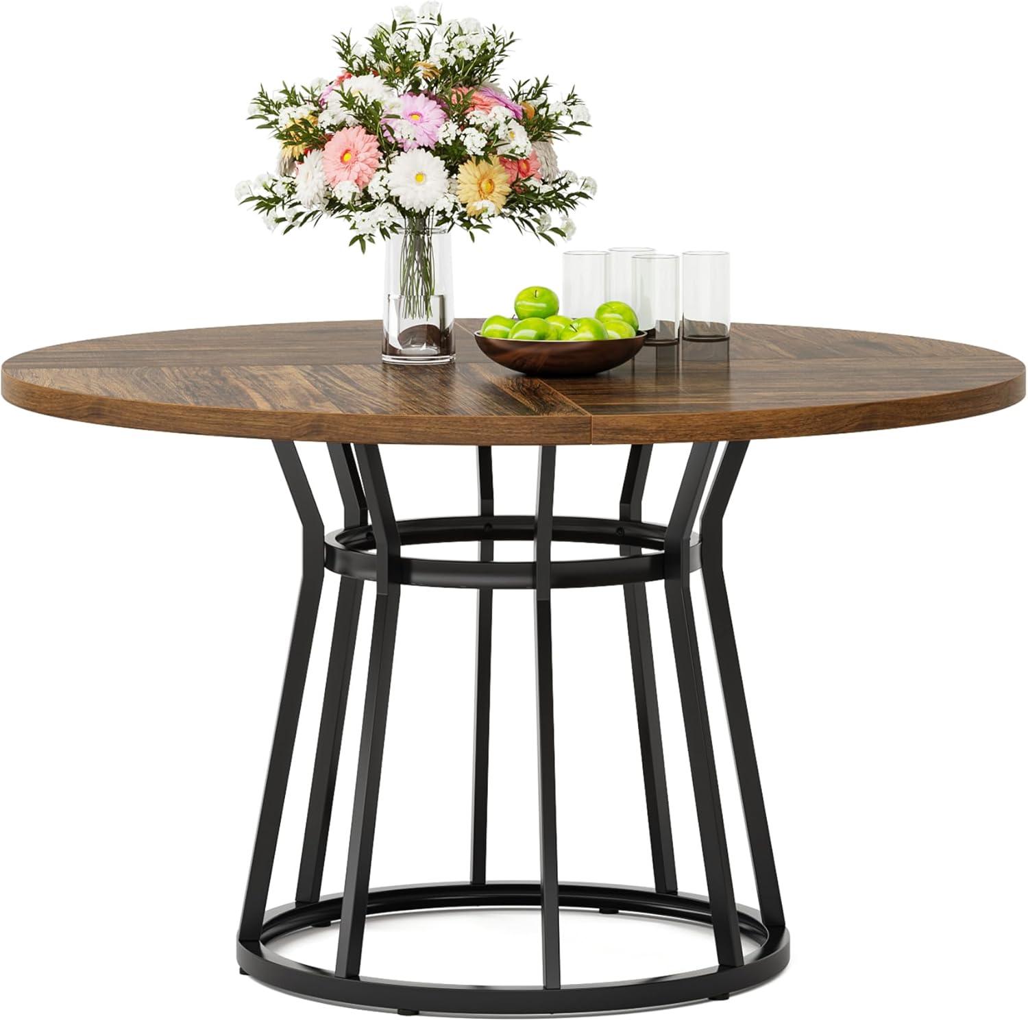 Tribesigns 47.2-Inch Round Dining Table for 4 People, Circle Dining Room Table with Metal Base