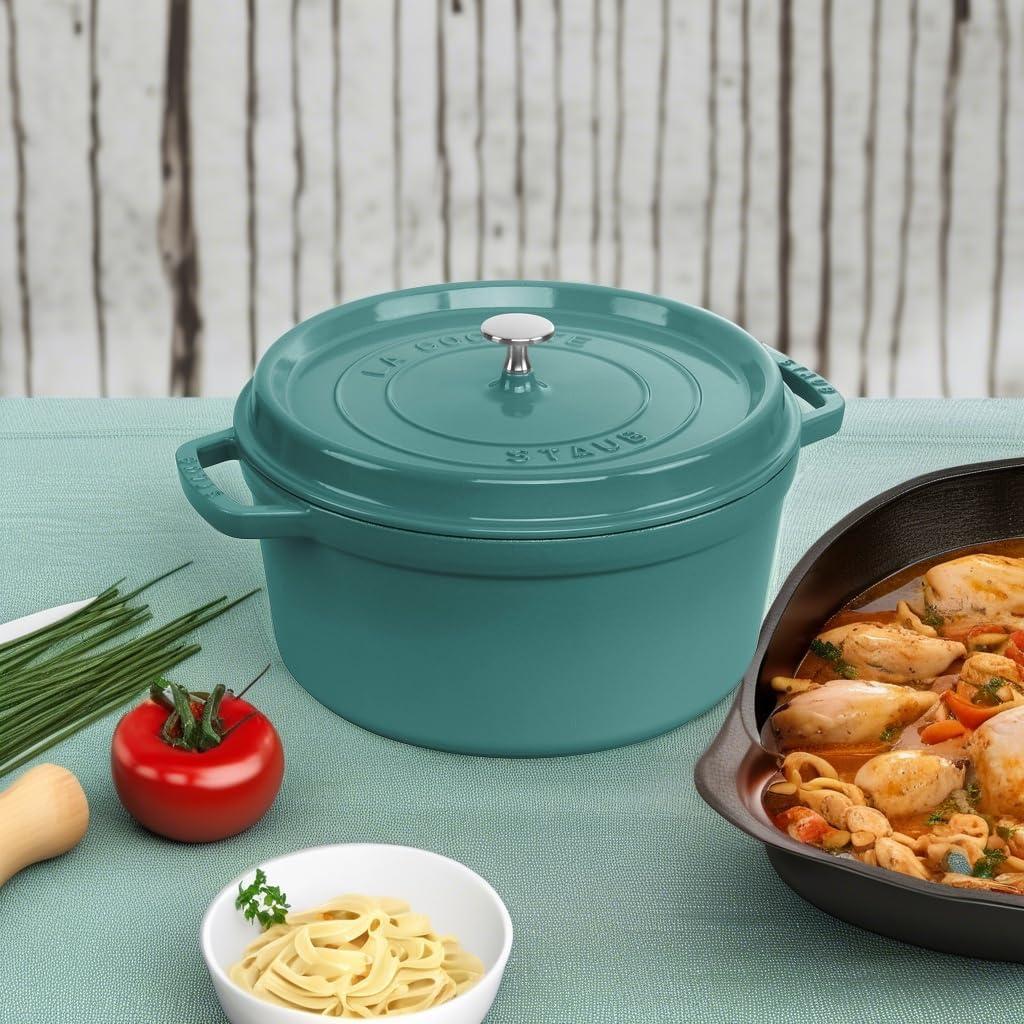 Staub Cast Iron 7-qt Round Cocotte - Turquoise