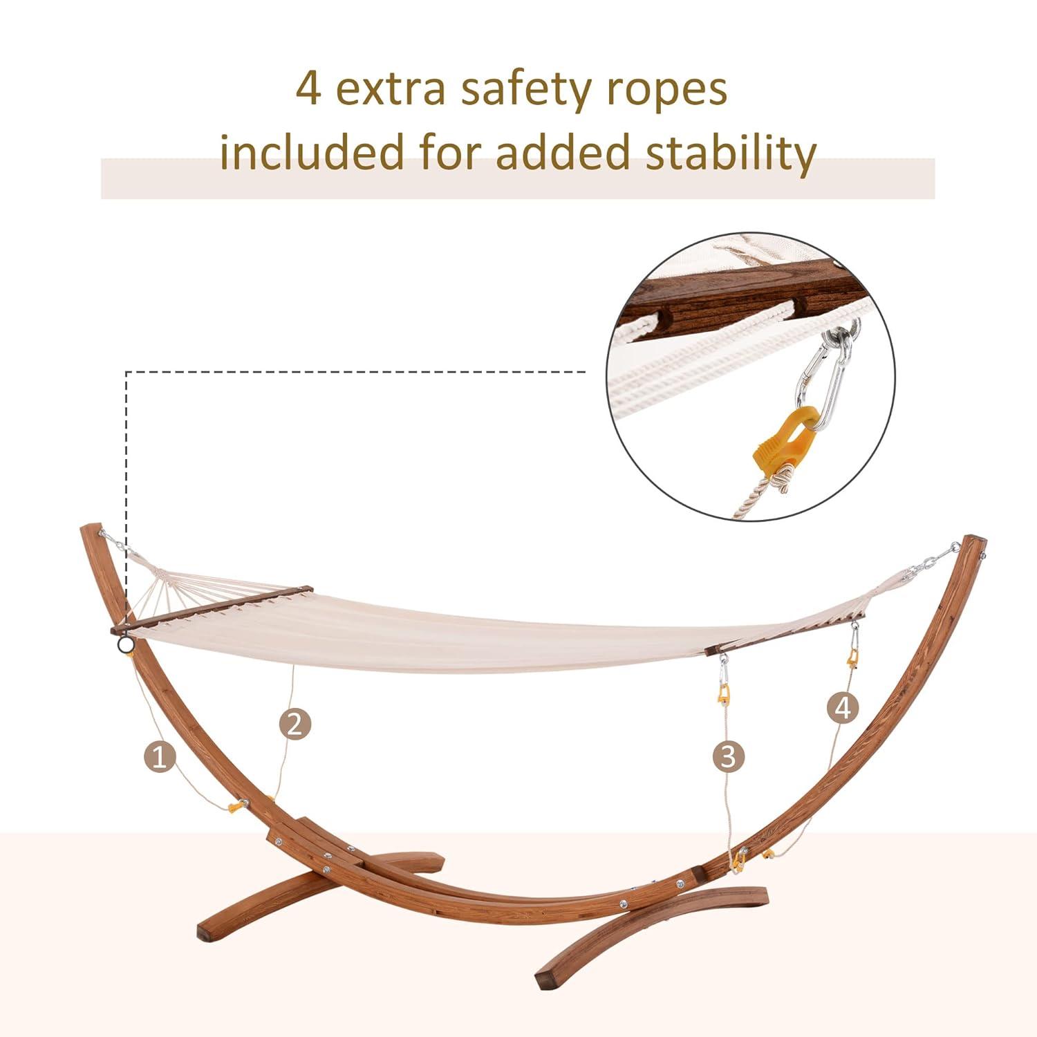 Outsunny Outdoor Hammock with Stand, Heavy Duty Wooden Frame, No Tree Needed, Indoor Outside Boho Style Nap Bed, Natural Cotton, White