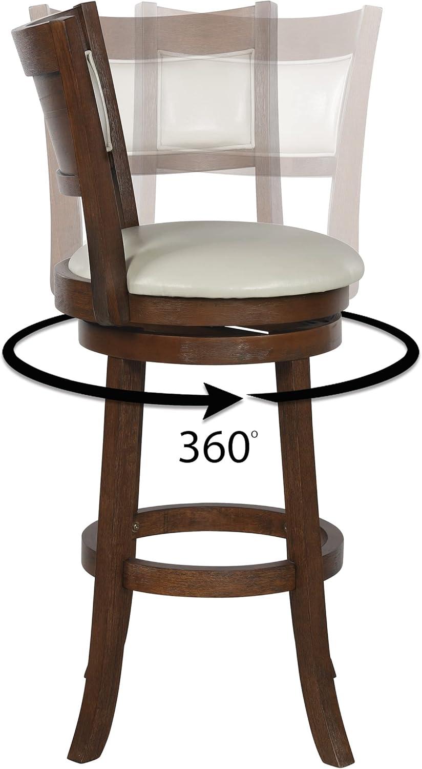 30" Swivel Stool in Cream Faux Leather with Dark Walnut Finish