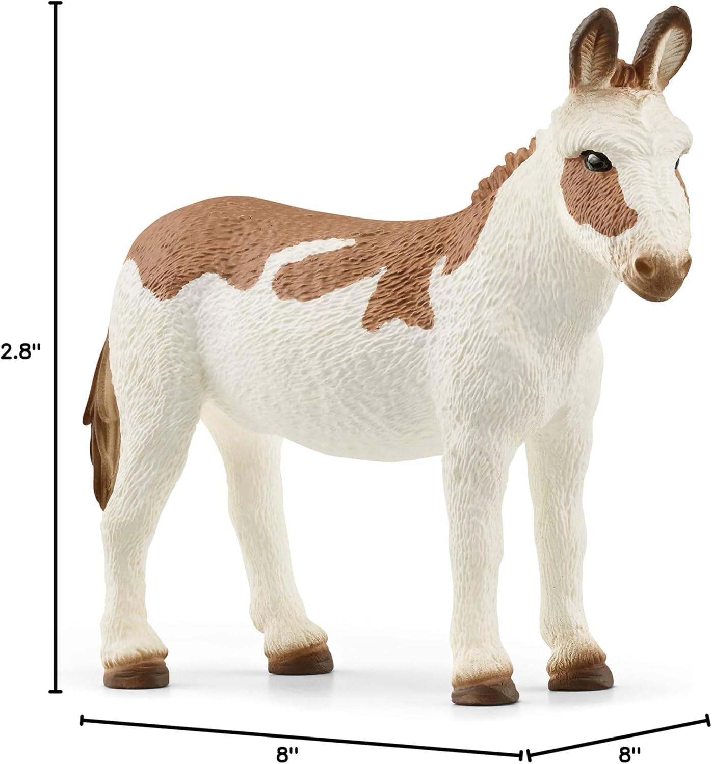 Schleich Farm World American Spotted Donkey Animal Figurine - Highly Detailed & Durable Farm Animal Toy, Fun & Educational Play for Boys & Girls