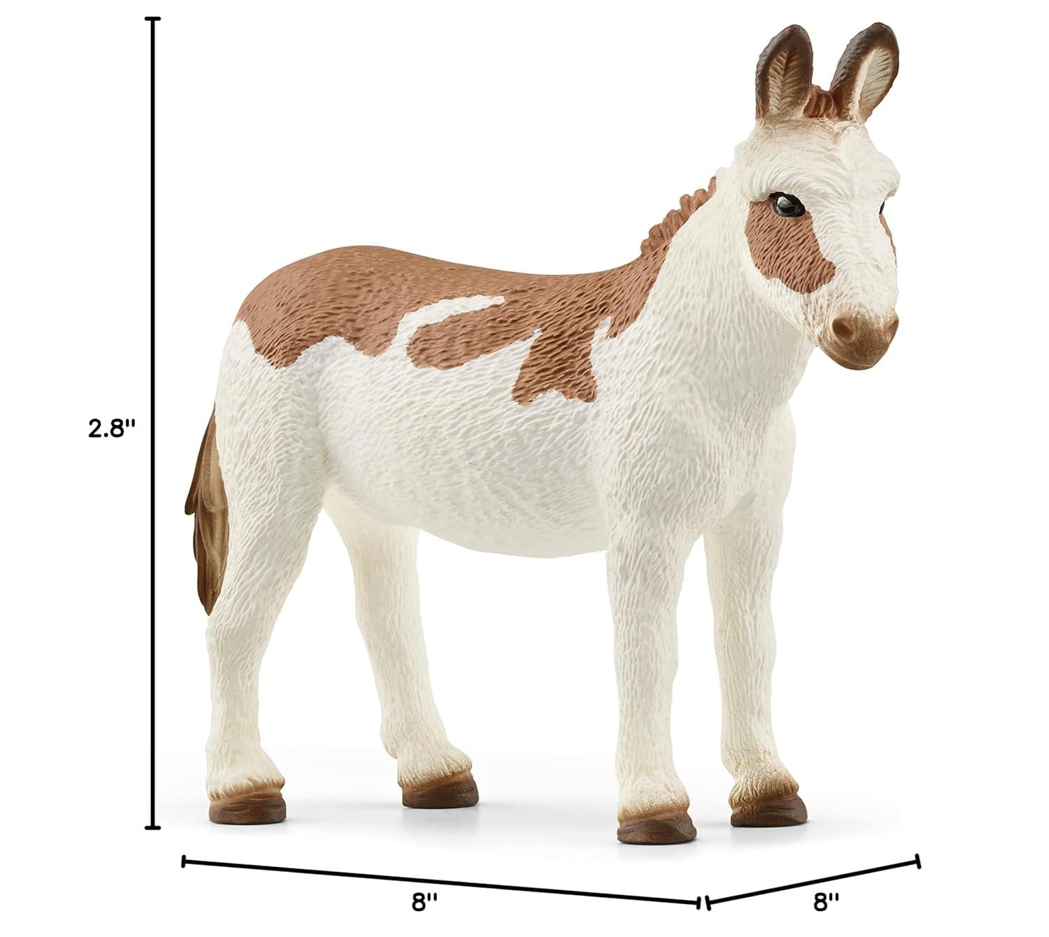 Schleich Farm World American Spotted Donkey Animal Figurine - Highly Detailed & Durable Farm Animal Toy, Fun & Educational Play for Boys & Girls