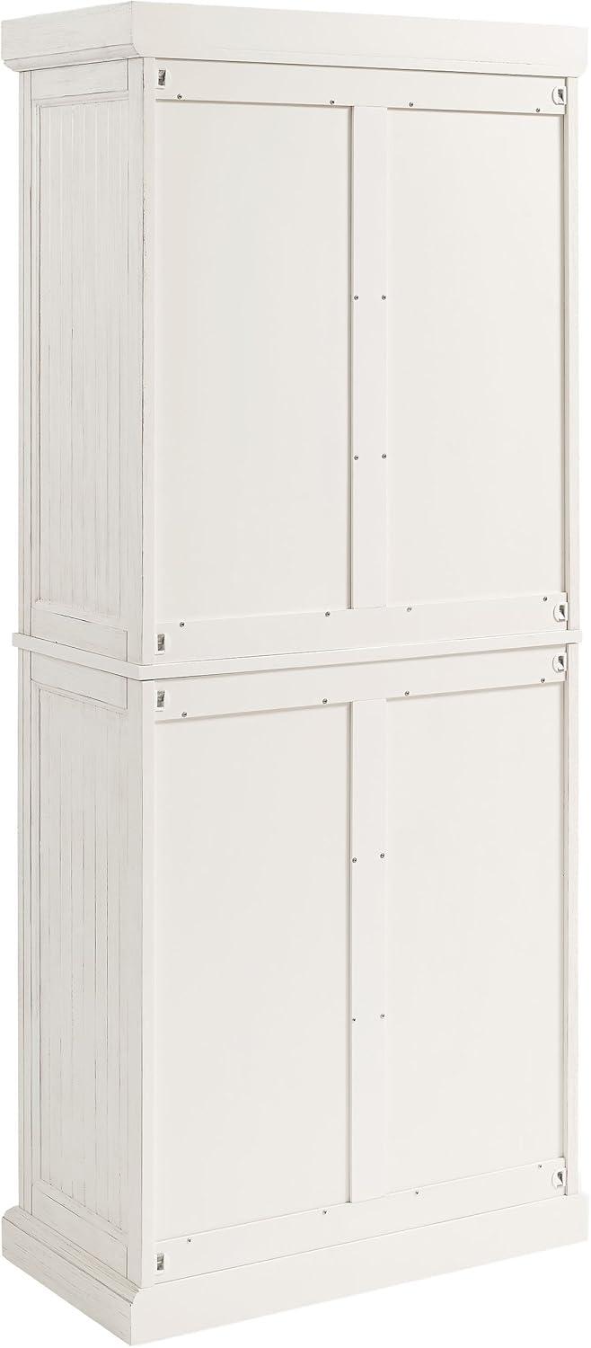 Seaside Distressed White Solid Wood Kitchen Pantry with Adjustable Shelves