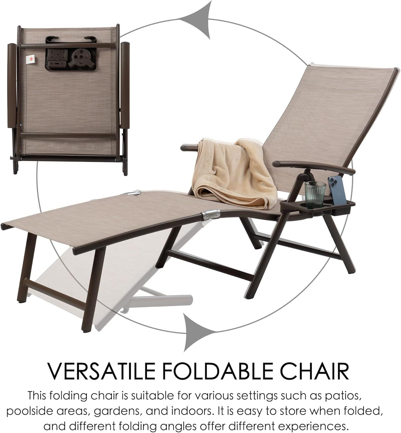 Kozyard Cozy Aluminum Reclining Lounge Chair - Perfect for Beach, Yard, Pool, Deck, and Patio - Outdoor Chaise Lounge with Drink Holder, Weather Free, Adjustable - Assemble-Free(1 Pack, Beige)