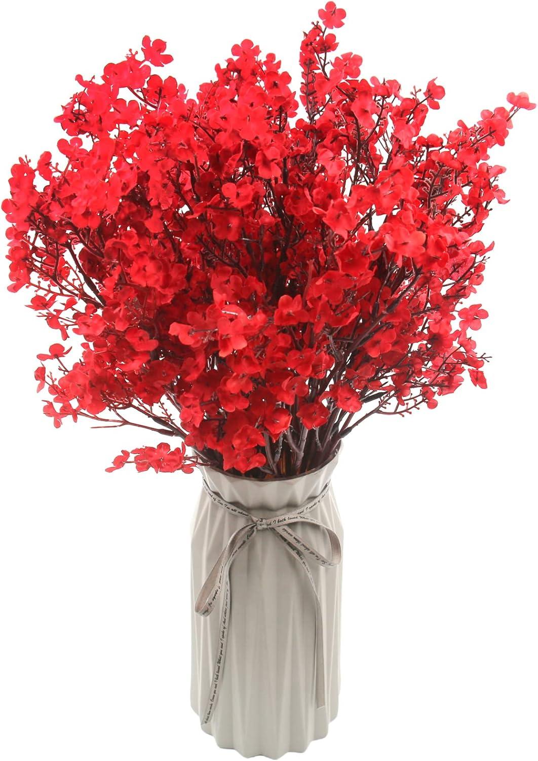 10 Pcs Babys Breath Gypsophila Artificial Flowers Bouquet Fake Silk Flowers Real Touch Flowers for Home Wedding Centerpiece Arrangement Festival Party Decoration (Red)