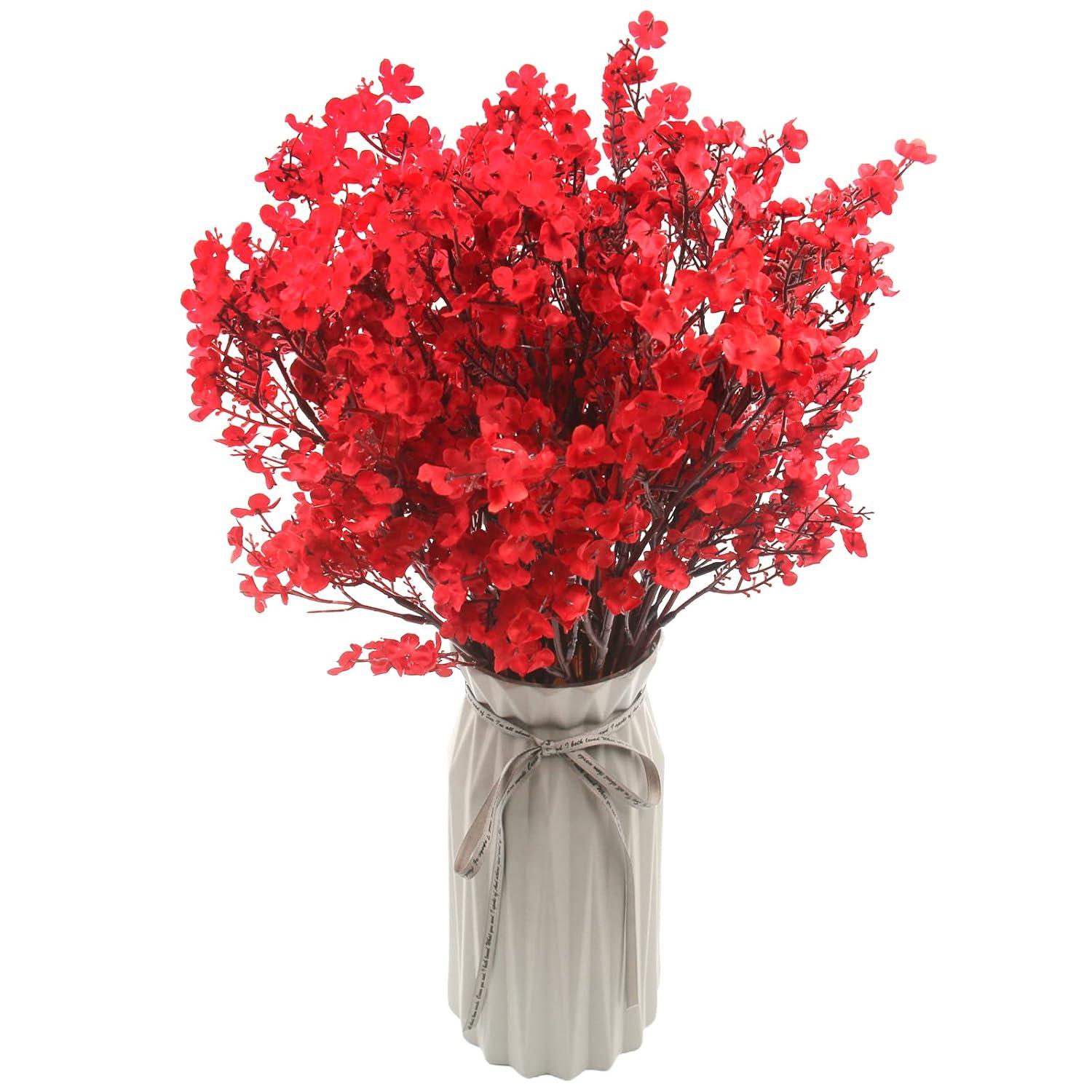 10 Pcs Babys Breath Gypsophila Artificial Flowers Bouquet Fake Silk Flowers Real Touch Flowers for Home Wedding Centerpiece Arrangement Festival Party Decoration (Red)