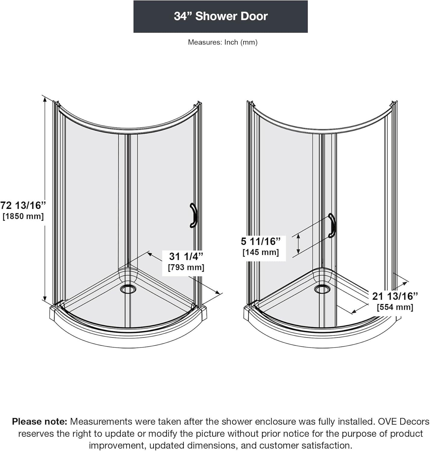 Breeze 34" W x 76" H Framed Frosted Glass Round Sliding Shower Kit with Base Included