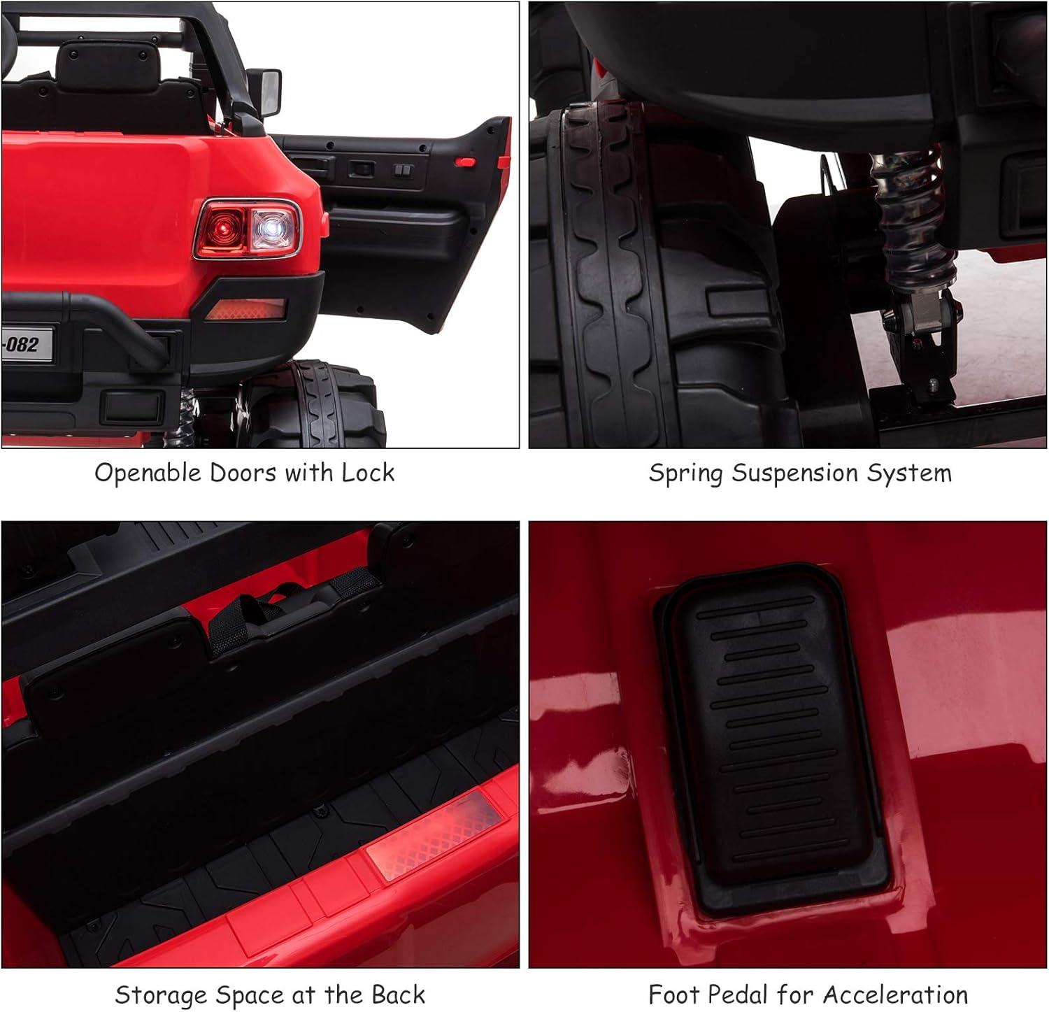 Aosom 12V Ride-on Truck with Remote Control, 2-Seater Battery-Operated Electric Car for Kids with Music, Red