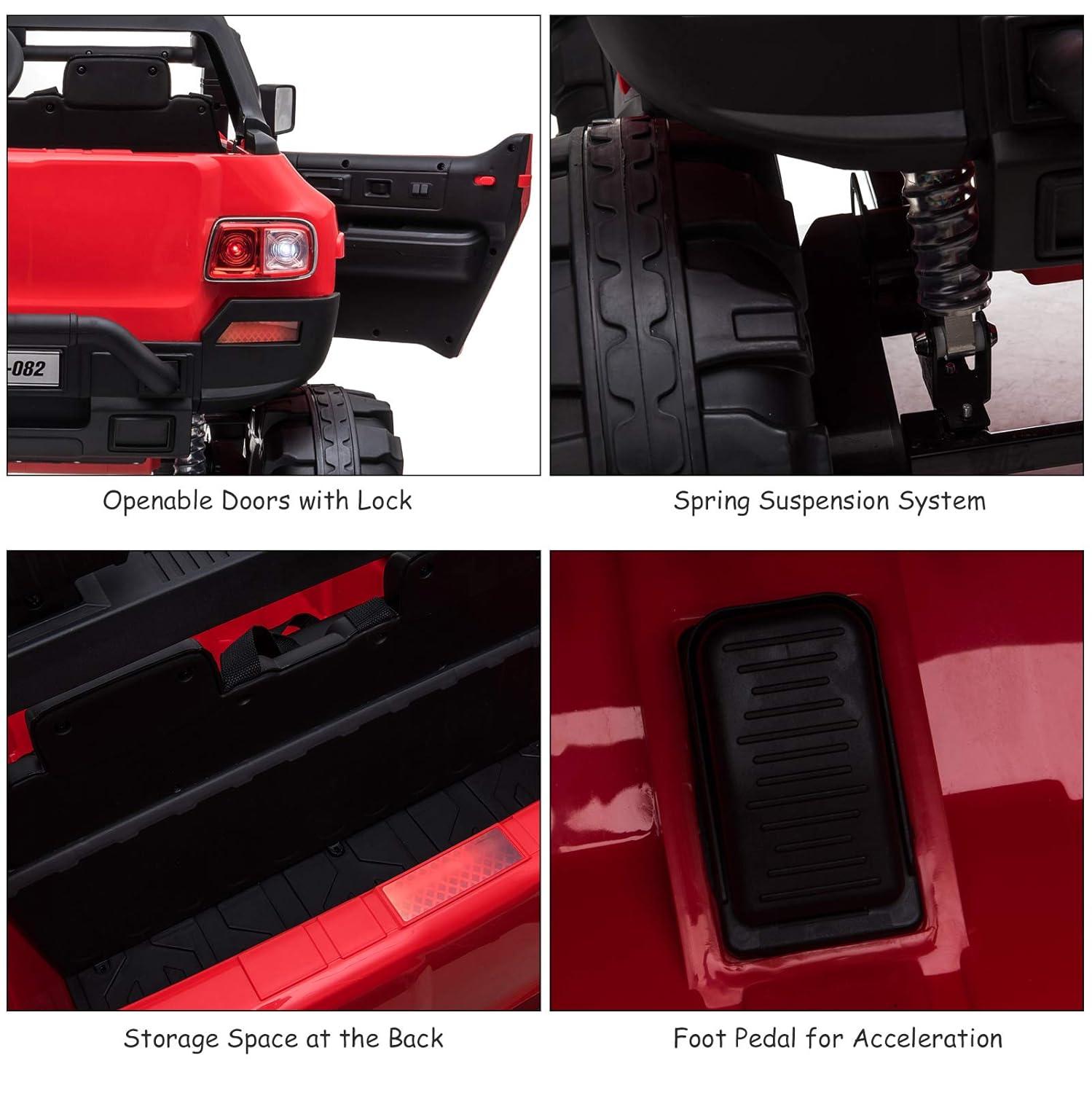 Aosom 12V Ride-on Truck with Remote Control, 2-Seater Battery-Operated Electric Car for Kids with Music, Red