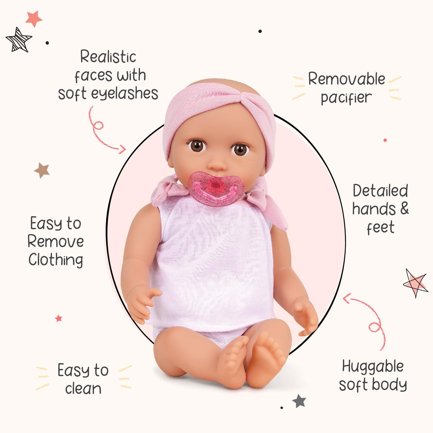 LullaBaby 14" Baby Doll & Double Stroller Accessory Set - Pink & Golden Stars: Toy Stroller with Canopy & Basket
