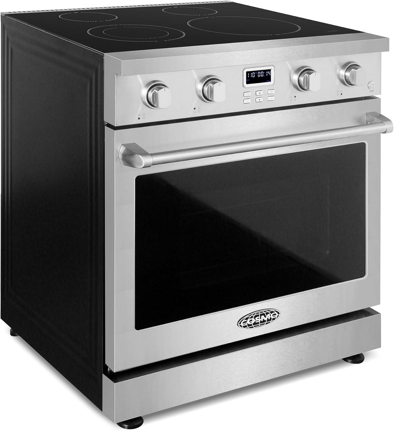 30 in. 4.8 cu. ft. Electric Range with 4-Burner Glass Cooktop and Convection Oven in Stainless Steel