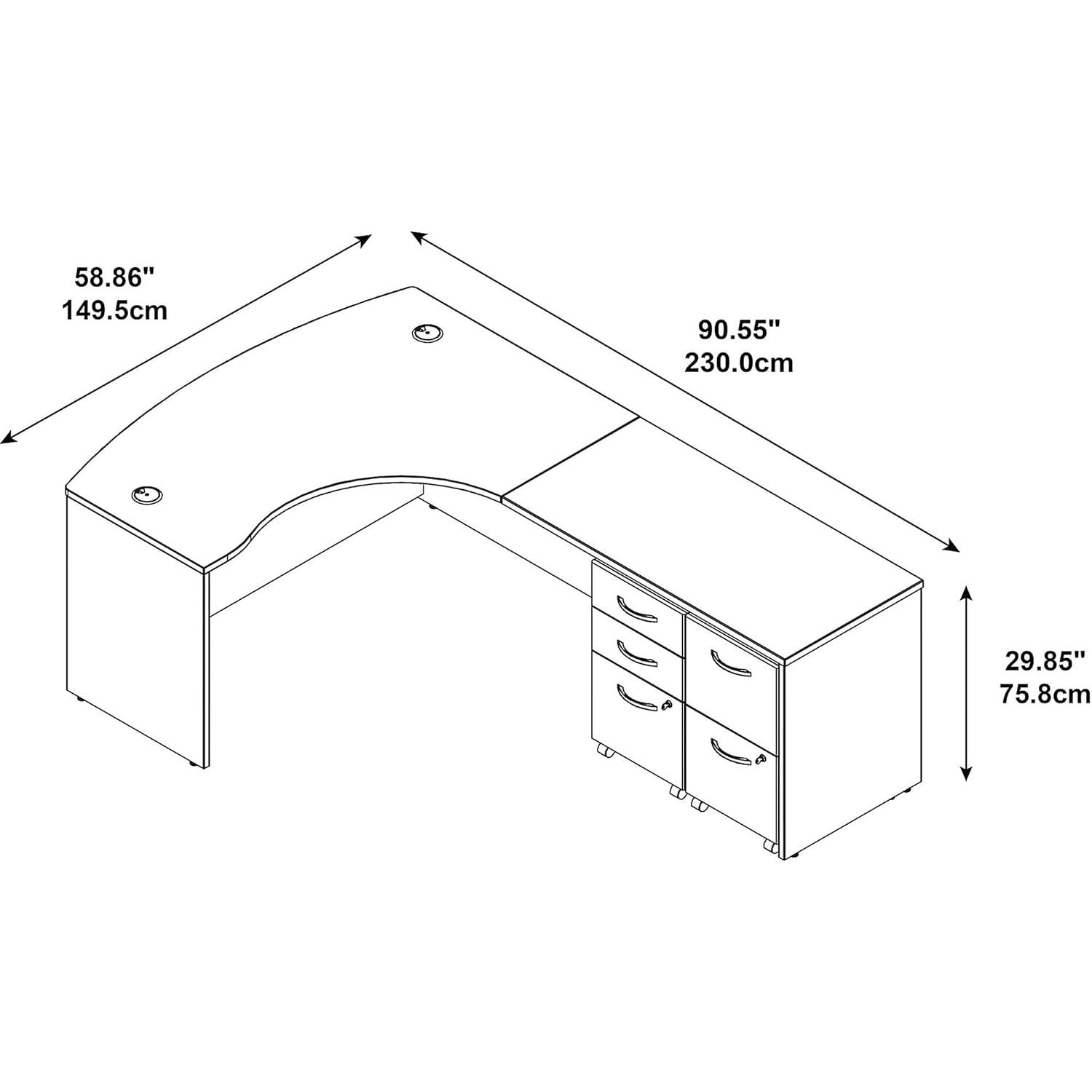 Series C Bow Front Left Handed L Shaped Desk with 2 Mobile Pedestals