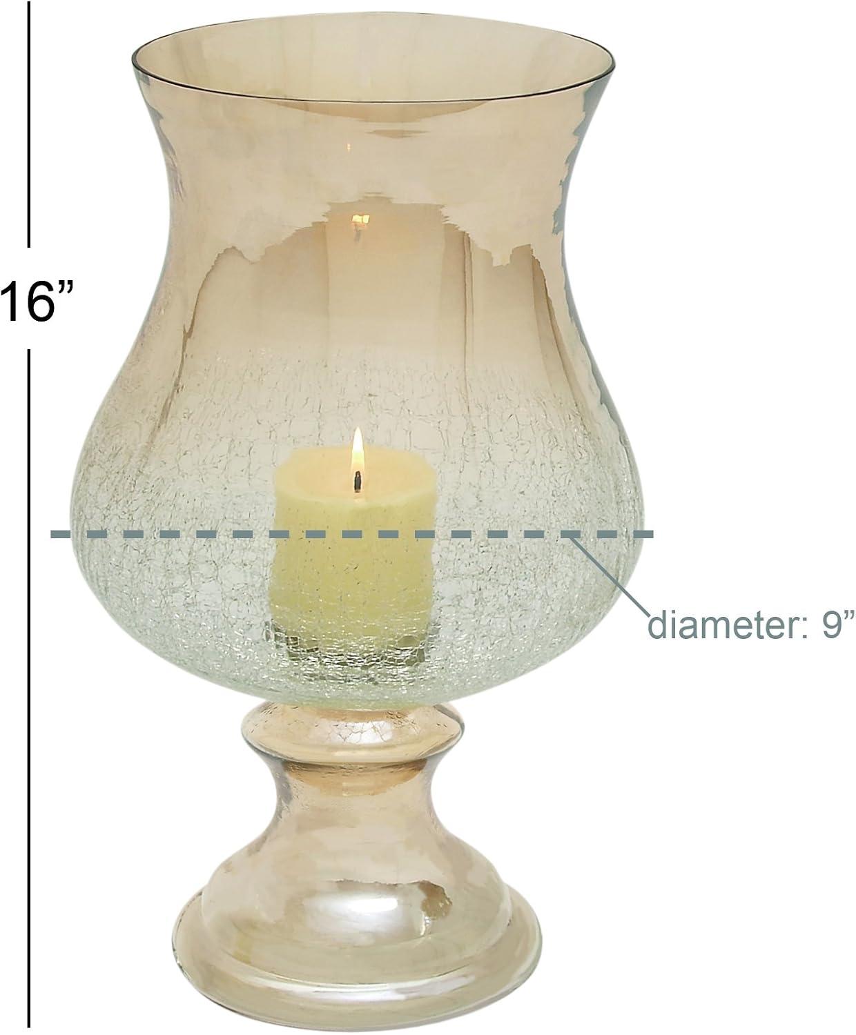 DecMode Gold Glass Handmade Turned Style Pillar Hurricane Lamp with Smoked Glass Finish