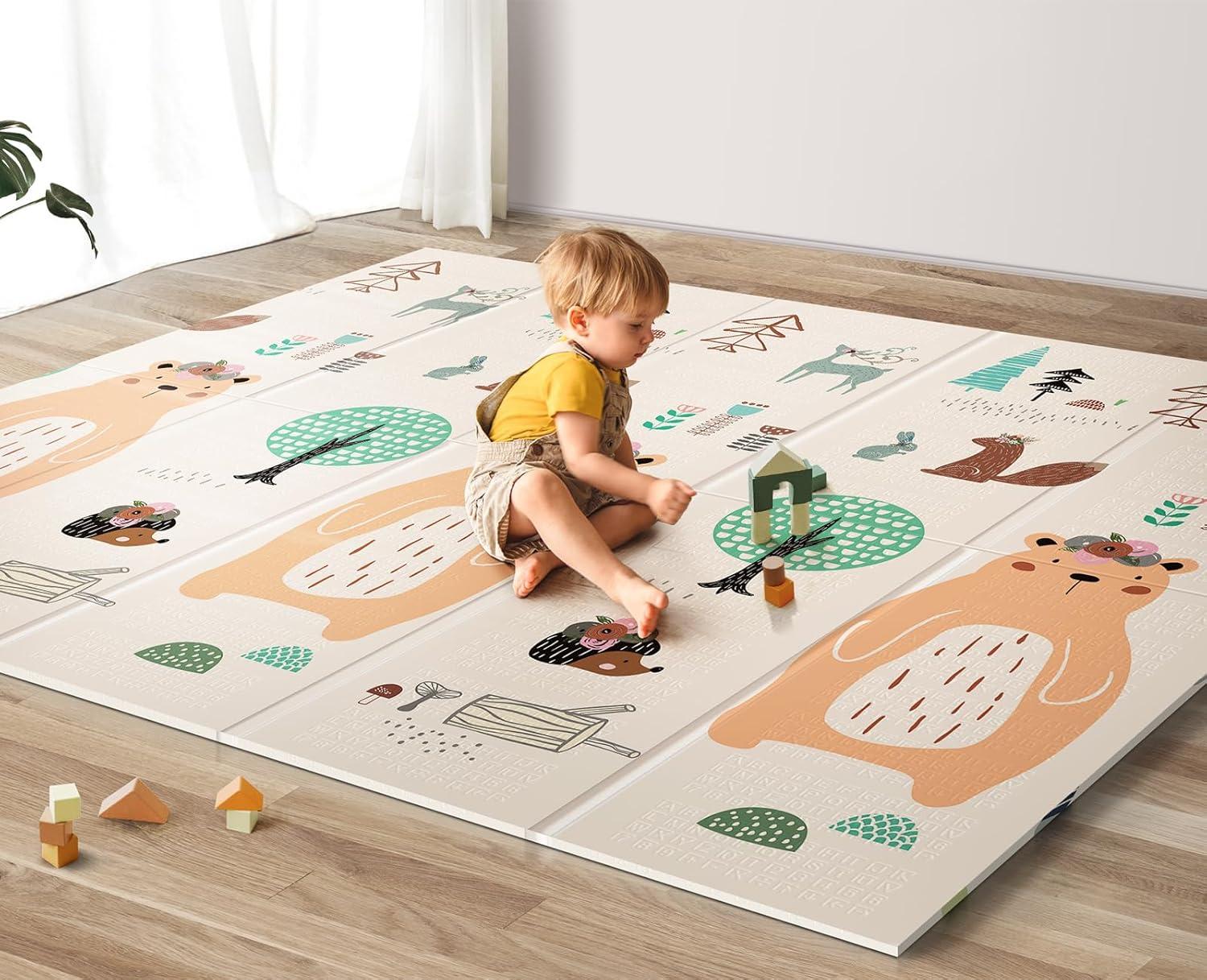 Uanlauo Extra Large Foldable Bear Print Foam Baby Play Mat