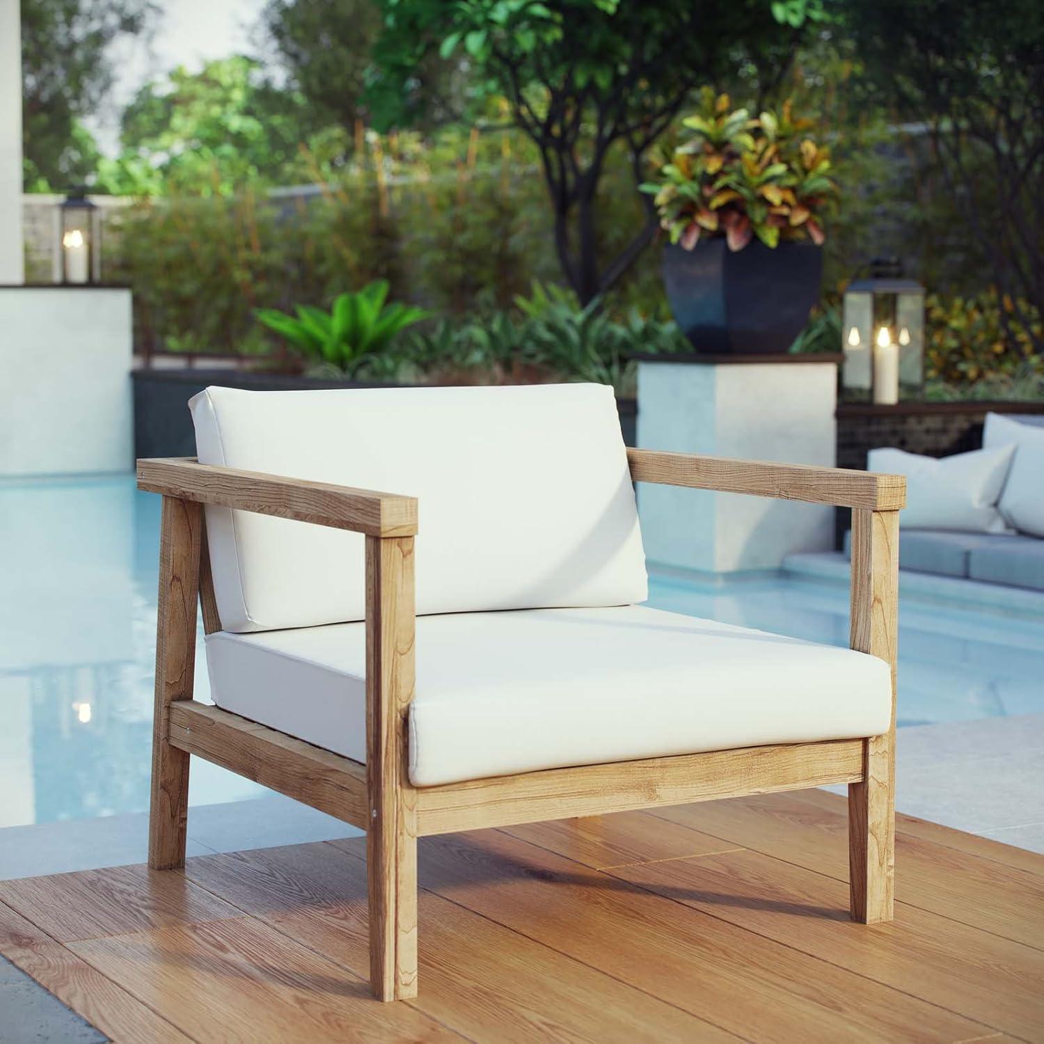 Natural Teak and White Outdoor Patio Armchair