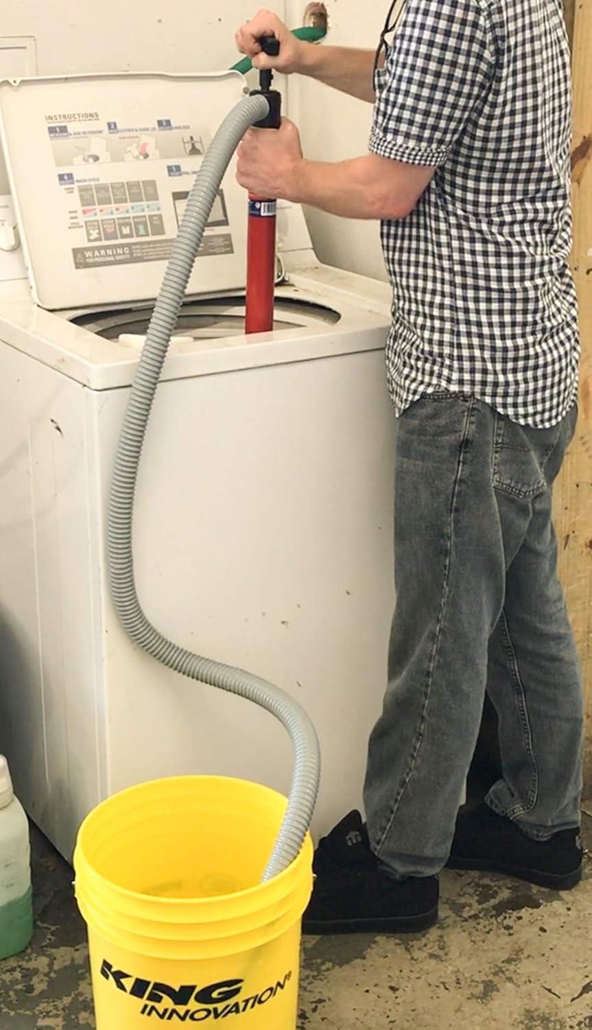 Red 36" x 72" Plastic Hand Pump Siphon with Flexible Hose