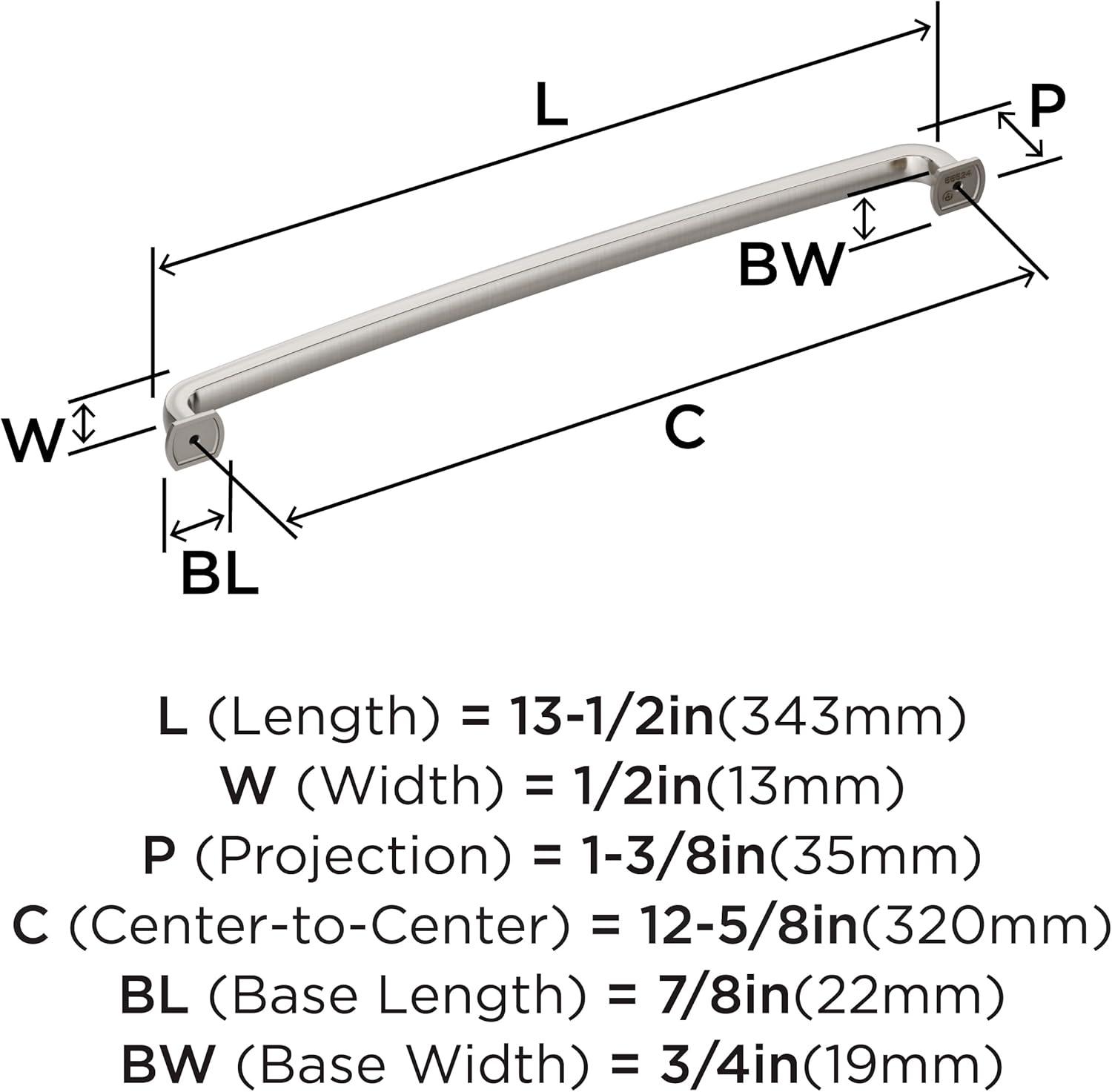 Amerock Surpass 12-5/8 inch (320mm) Center-to-Center Satin Nickel Cabinet Pull