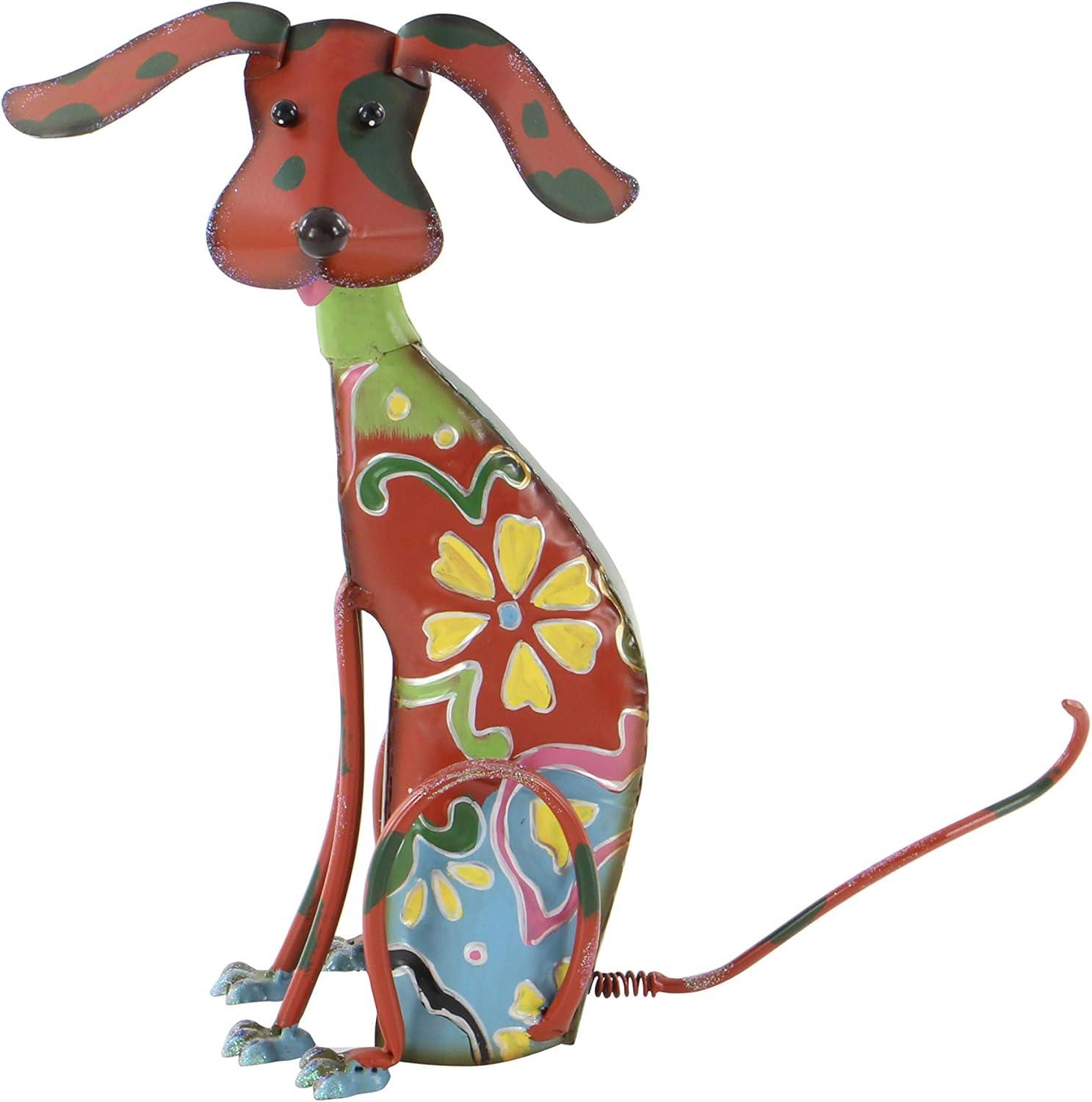 DecMode Eclectic Metal Indoor/Outdoor Multi Colored Dog Sculpture with Floral Design, 12"W x 17"H