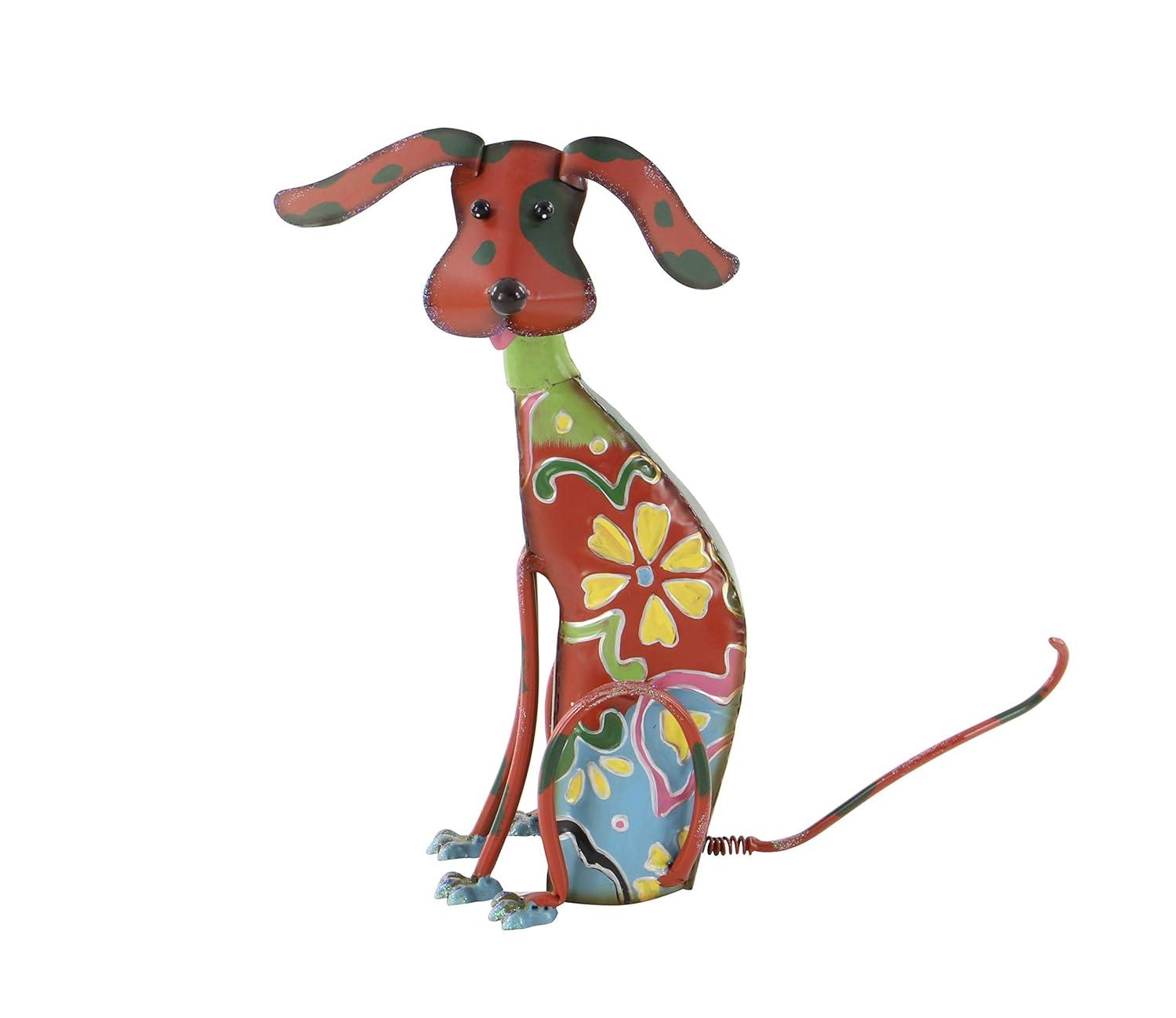 DecMode Eclectic Metal Indoor/Outdoor Multi Colored Dog Sculpture with Floral Design, 12"W x 17"H
