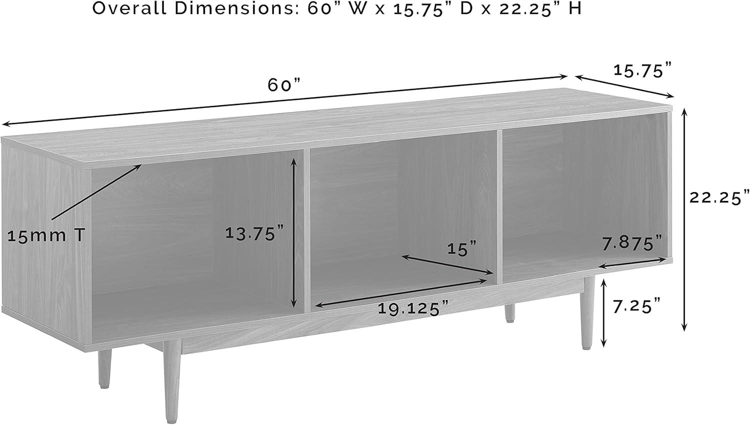 Liam Mid-Century Walnut Record Storage Console Cabinet 60"